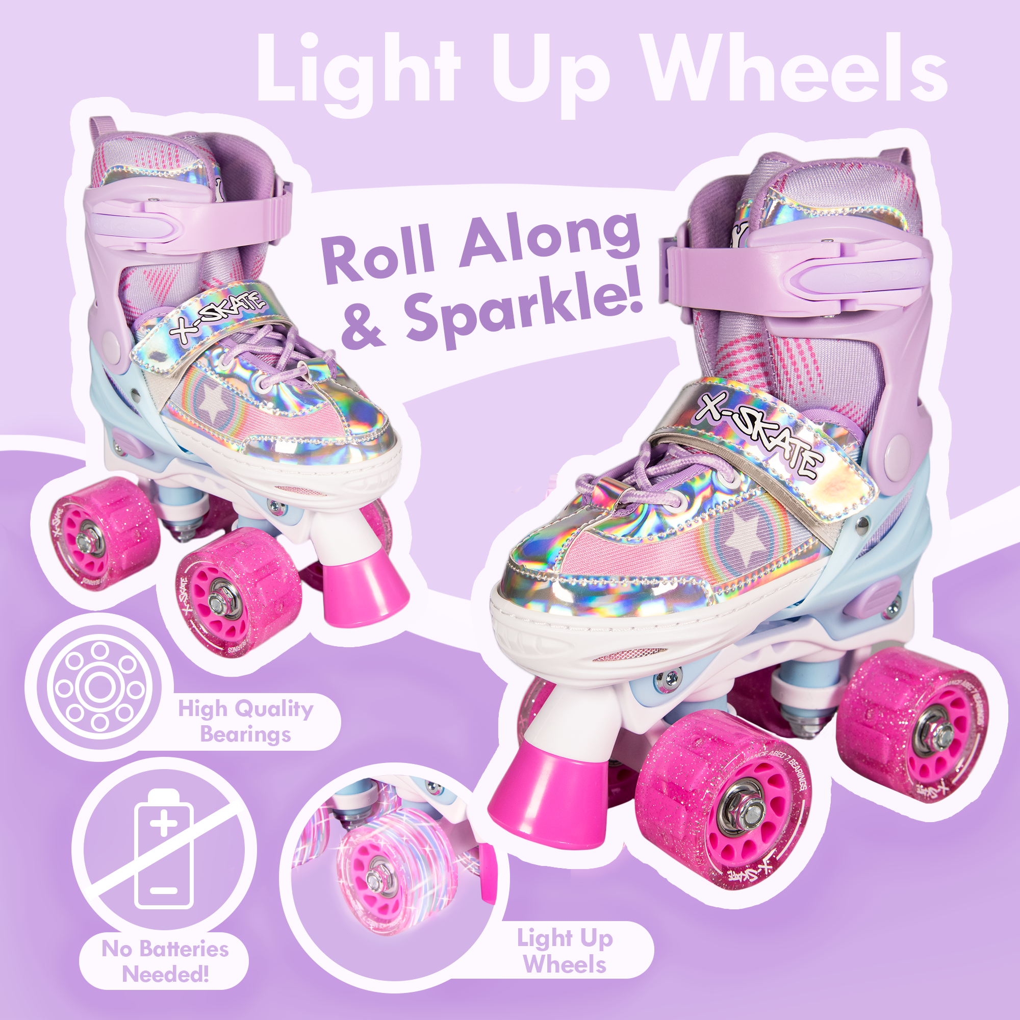 Adjustable Quad Roller Skates With Light Up Wheels