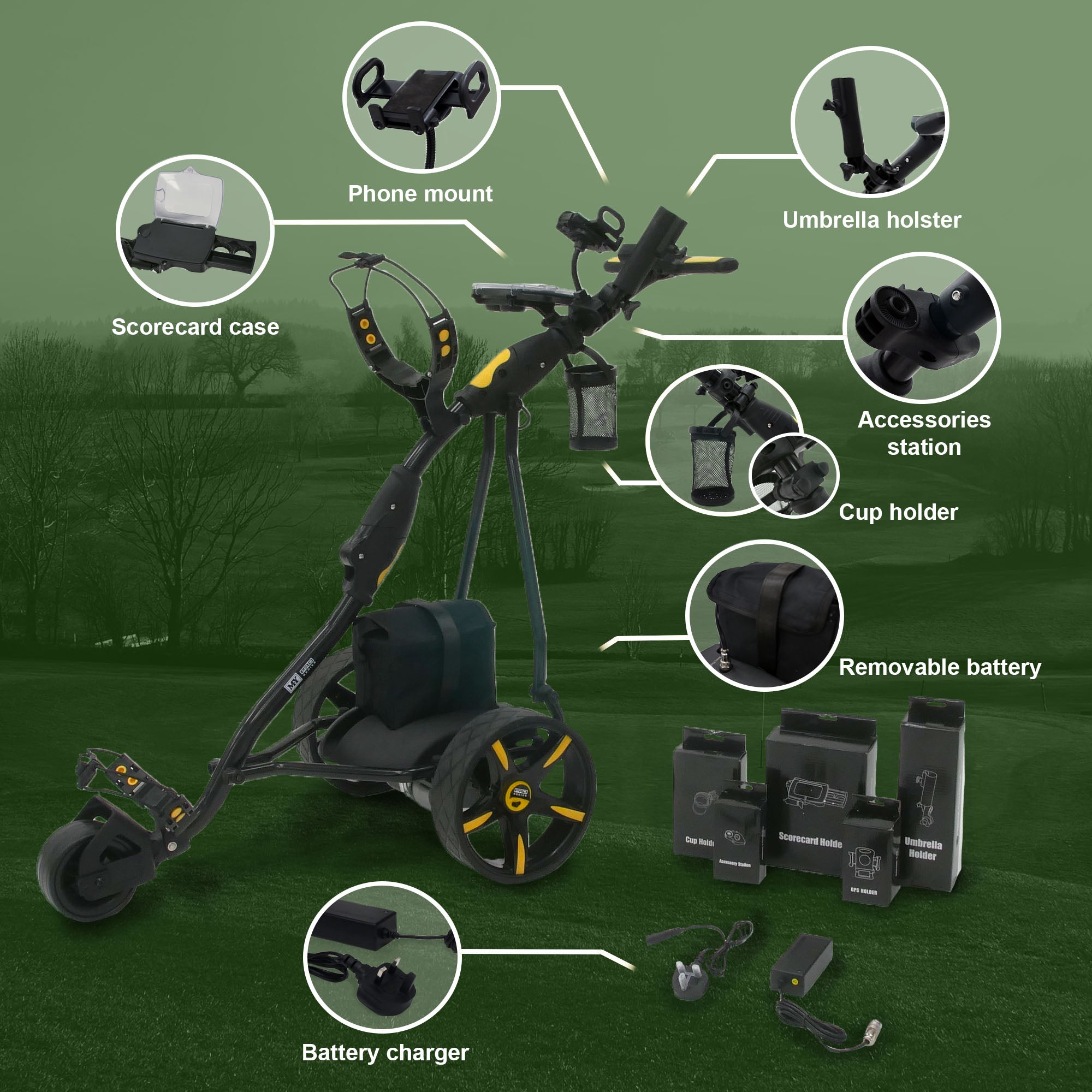 M.Y Pro Series Electric Golf Trolley | 9 Speed Auto Distance Function