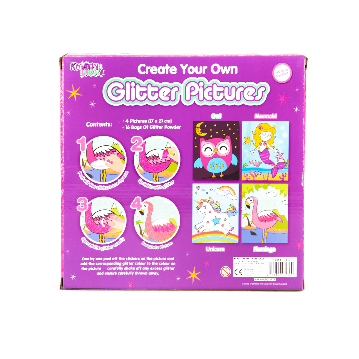 Kreative Kids Create Your Own Glitter Pictures | Kid's Craft Kit | Unicorn, Owl, Flamingo and Mermaid