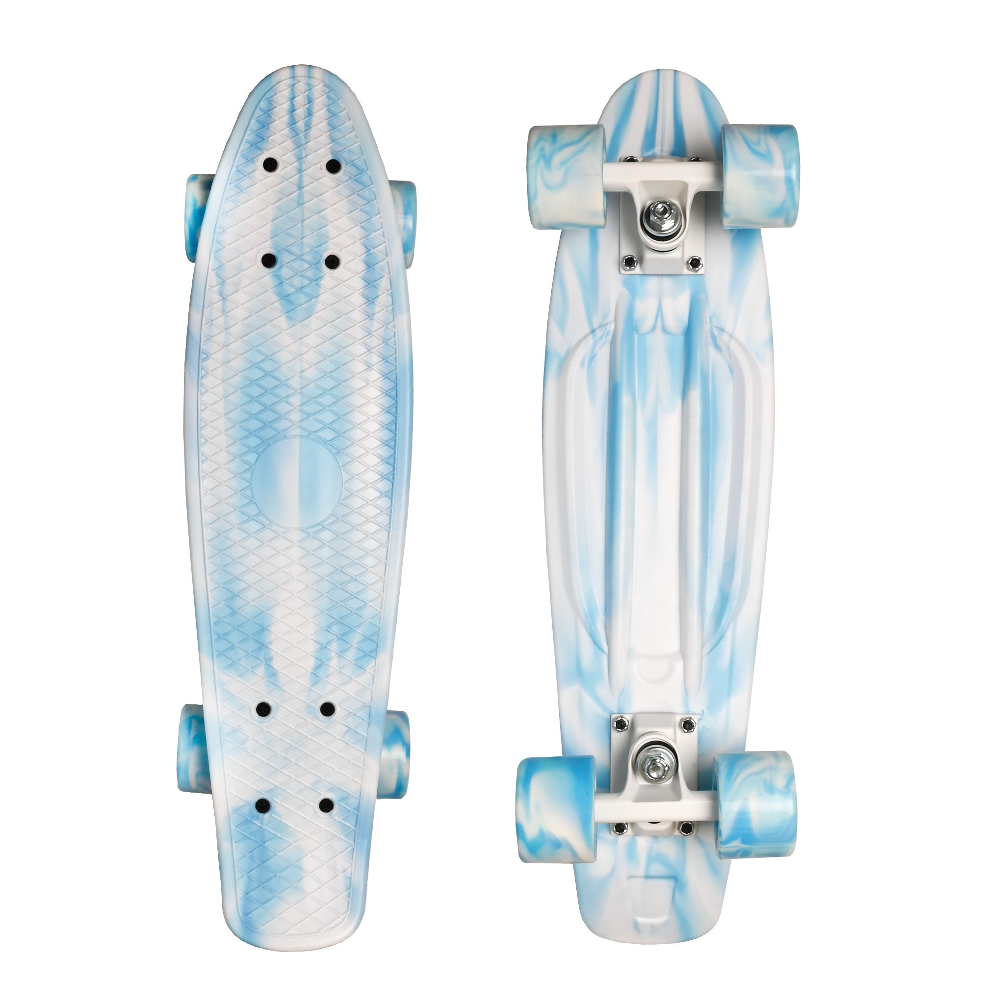 M.Y X-Skate Complete 22" Plastic Retro Beginner Skateboard with Marble Print for Kids Teenagers & Adults Waffle-Style Deck ABEC 7 Bearings for tricks and cruising