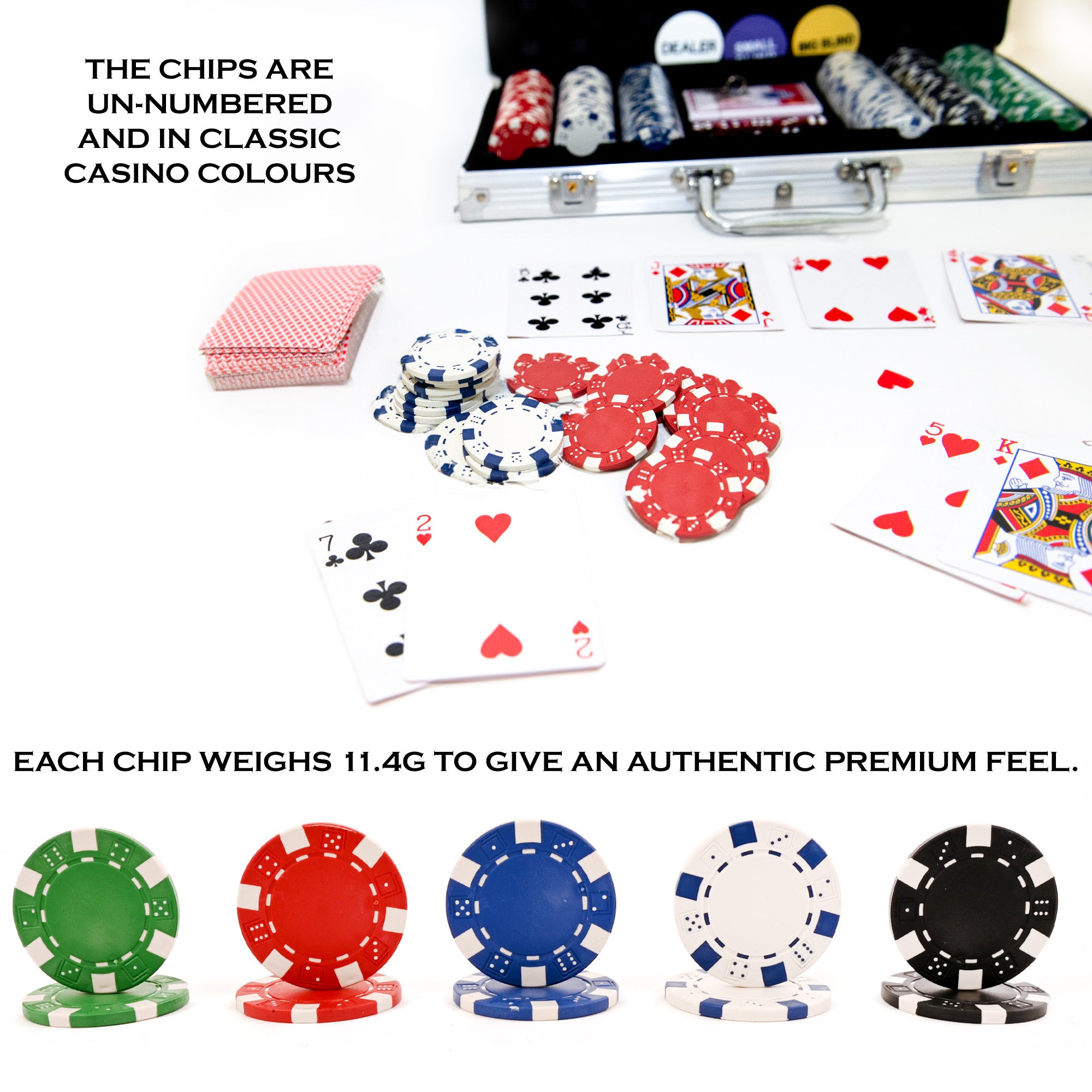 M.Y Texas Hold'em Poker Set - 500 Piece Set in Aluminium Case with 11.5g Heavyweight Poker Chips 2 Decks of Playing Cards Dealer Big Blind and Small Blind Buttons and 5 Dice