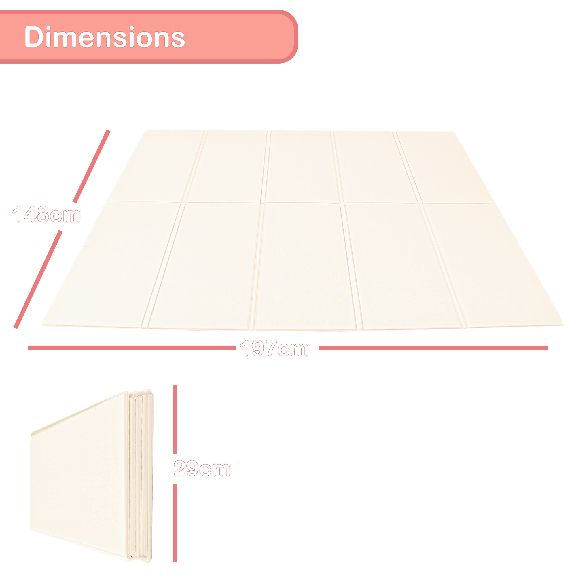 KandyToys 1.98m x 1.48m Pastel White Foldable Baby Play Mat | Thick Padded XPE Baby Crawl Mat | Waterproof | Safe