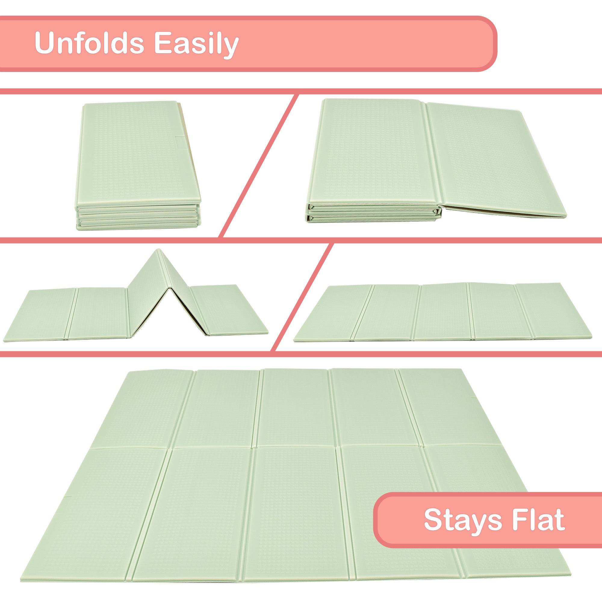 KandyToys 1.98m x 1.48m Pastel Green Foldable Baby Play Mat | Thick Padded XPE Baby Crawl Mat | Waterproof | Safe