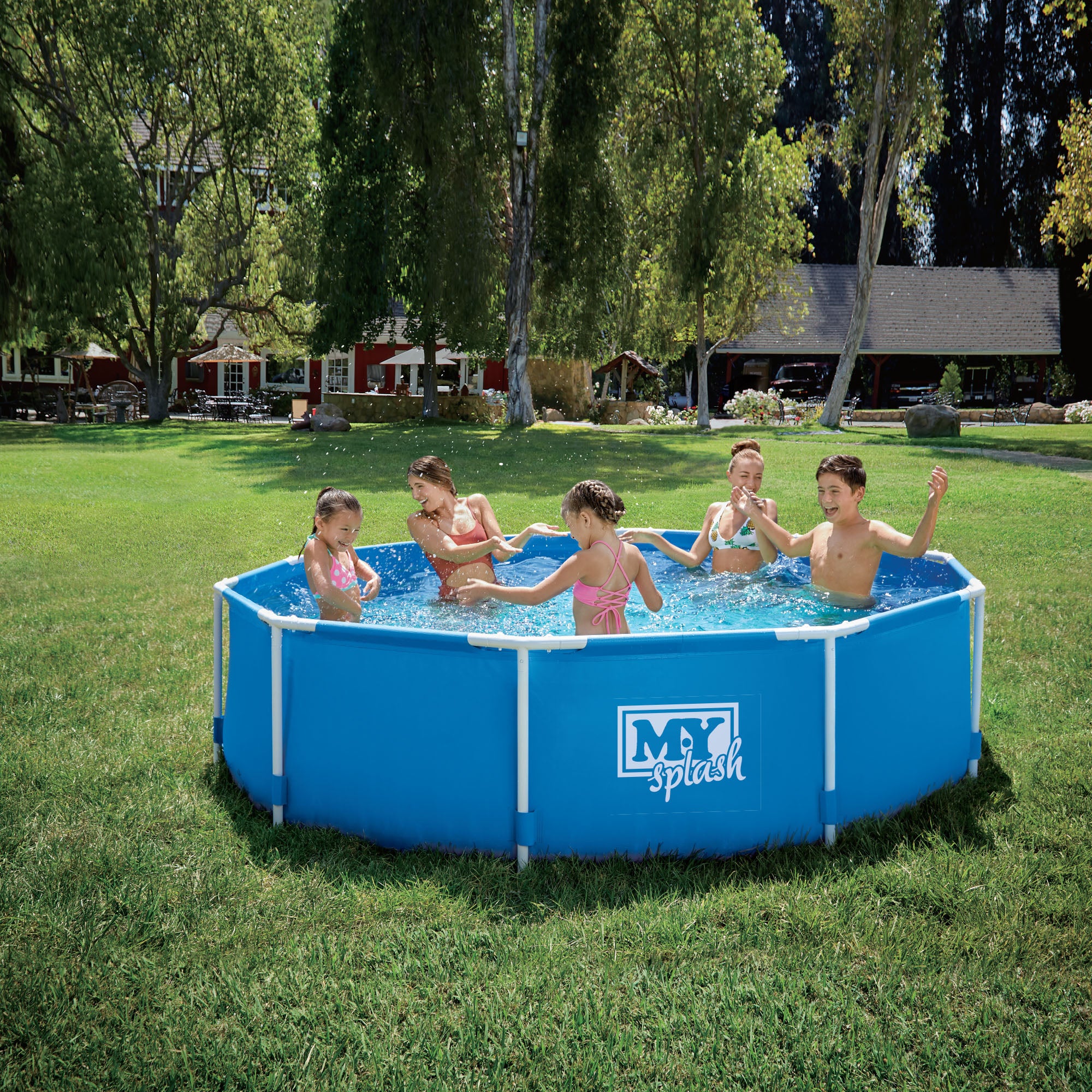 M.Y Splash 8ft x 26in Metal Frame Swimming Pool 8ft Swimming Pool with Protective Floor Mat Set