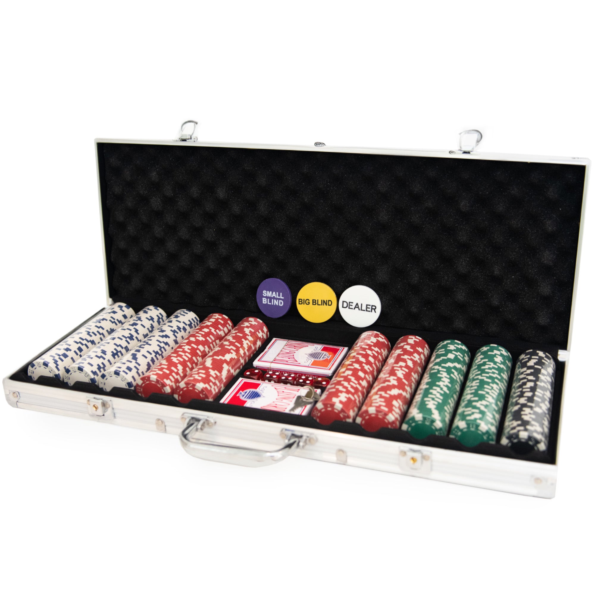 M.Y Texas Hold'em Poker Set - 500 Piece Set in Aluminium Case with 11.5g Heavyweight Poker Chips 2 Decks of Playing Cards Dealer Big Blind and Small Blind Buttons and 5 Dice