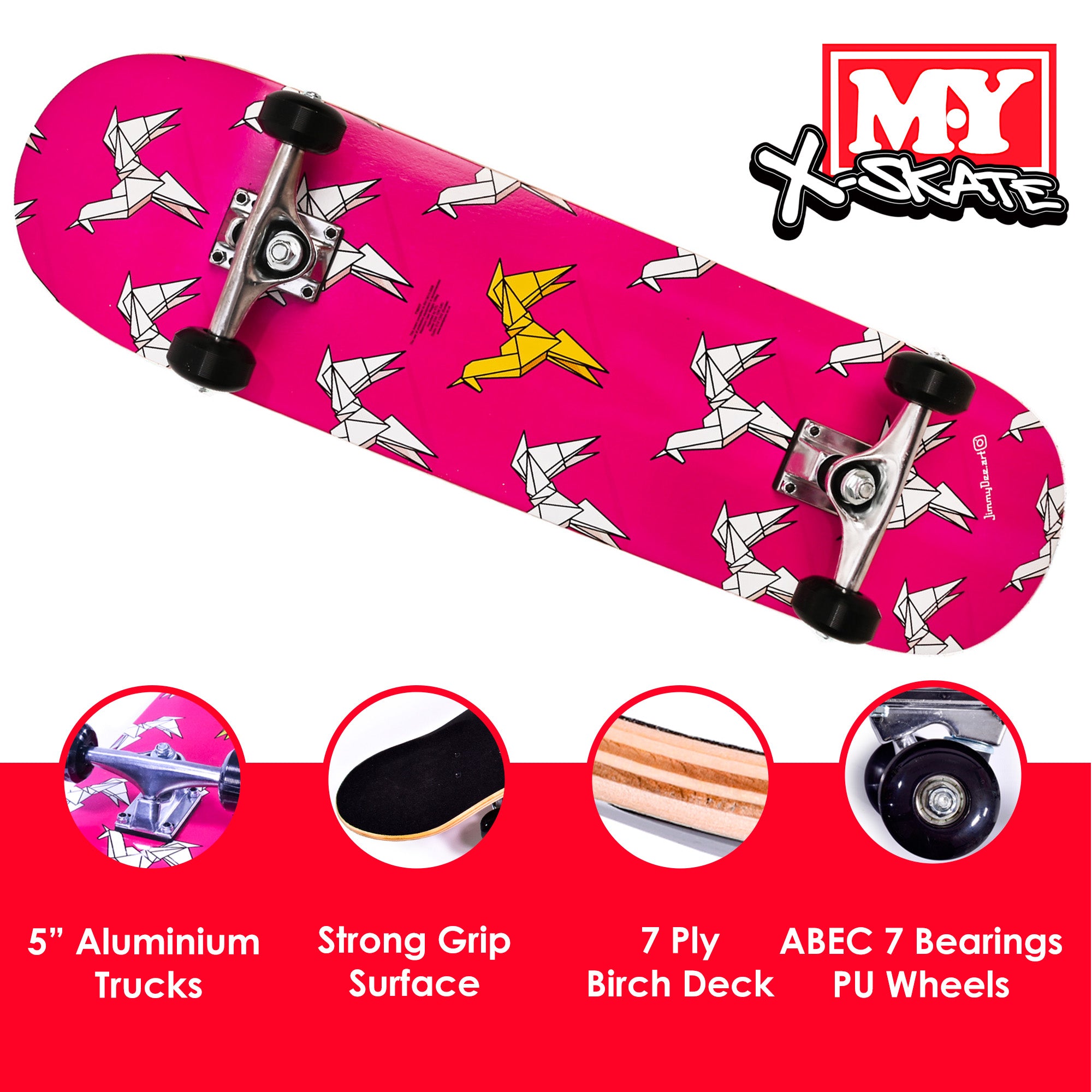 M.Y X-Skate Complete Skateboard 31" Double Kick Beginner Skateboard for Kids Teenagers & Adults 7 Ply Maple Deck ABEC 7 Bearings for tricks and skateparks