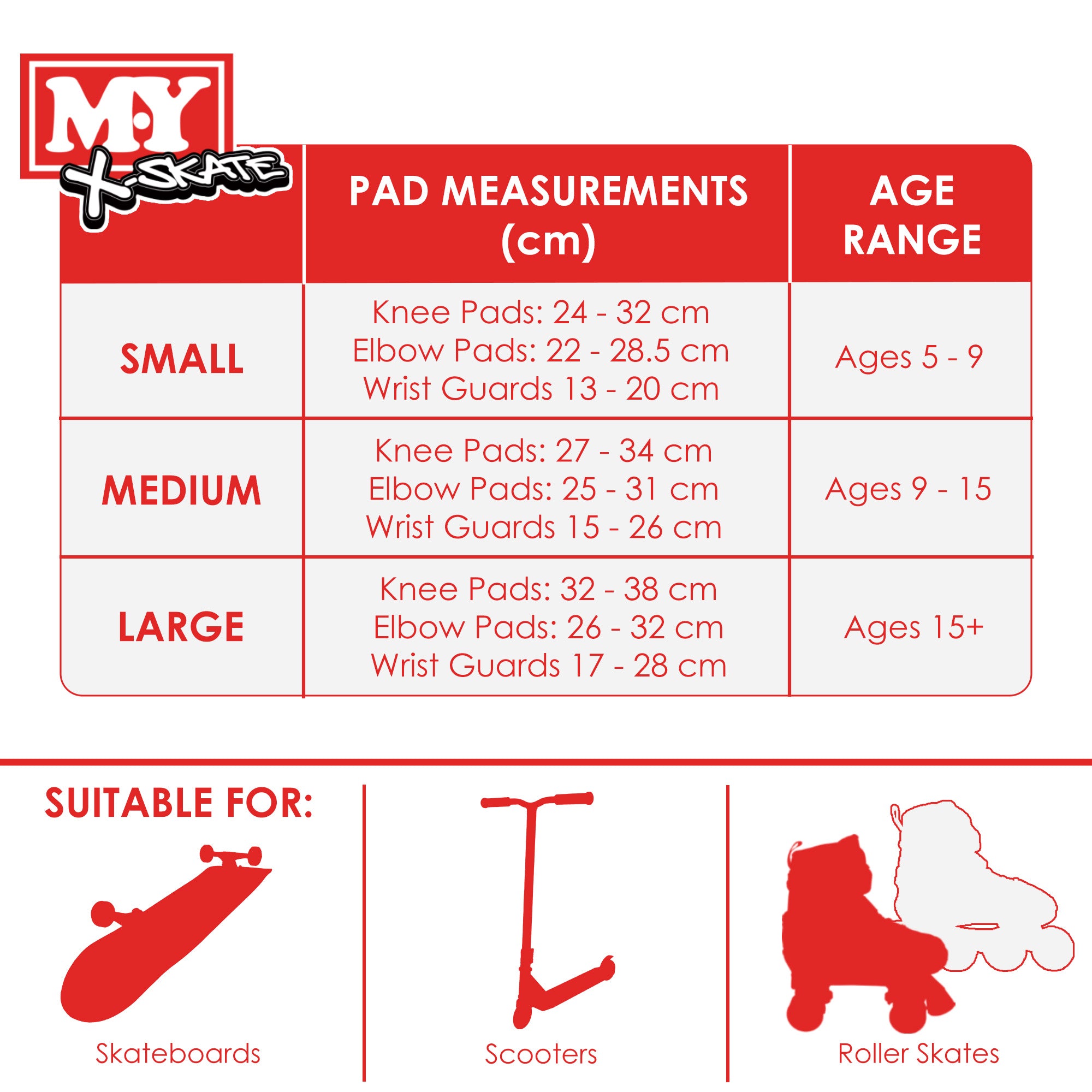 M.Y X-Skate Kids Protective Skate Pads for Knees Elbows and Wrists