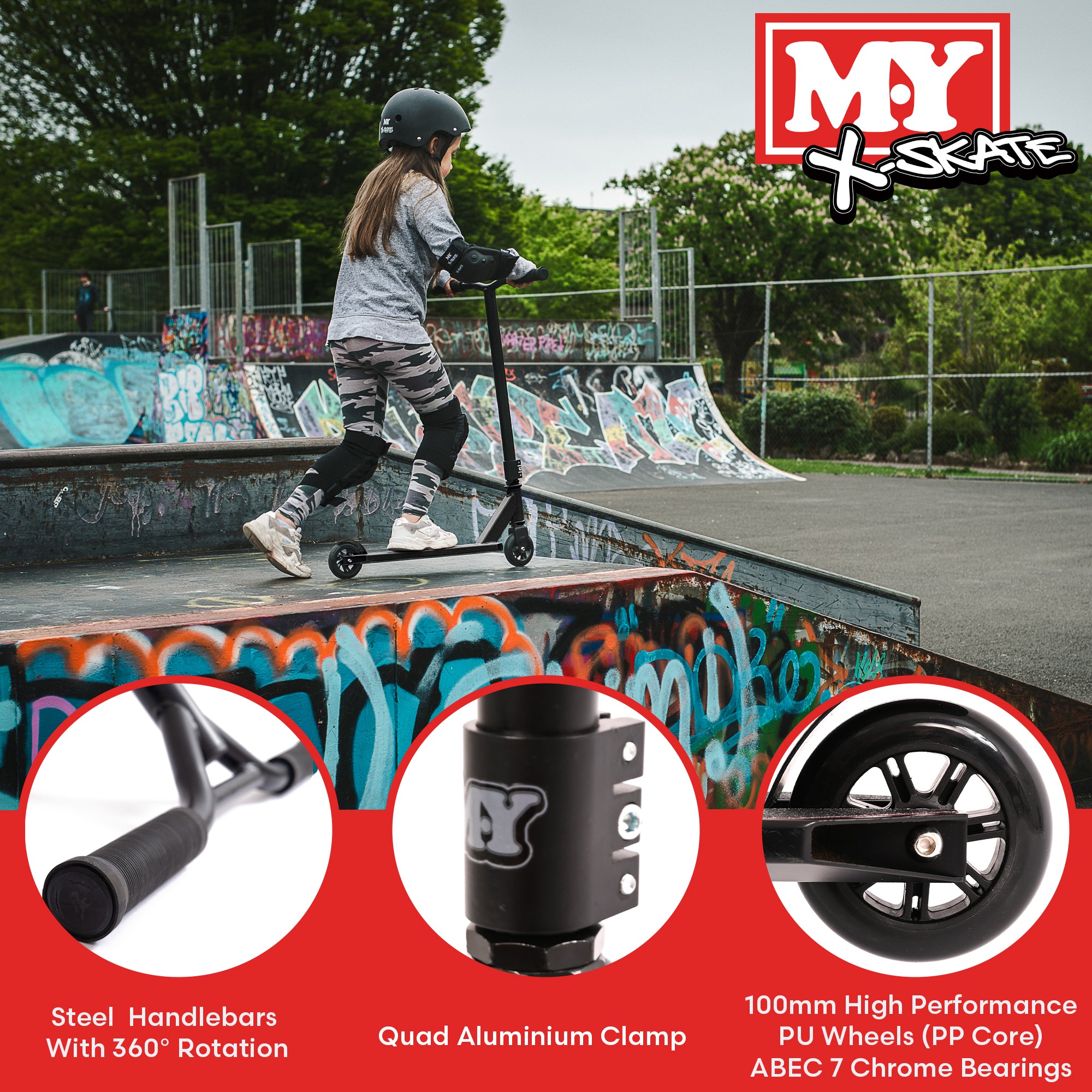 M.Y X-Skate XSG-007 Stunt Scooter - Trick Kick Scooter With ABEC 7 Chrome Bearings & 100mm Aluminium