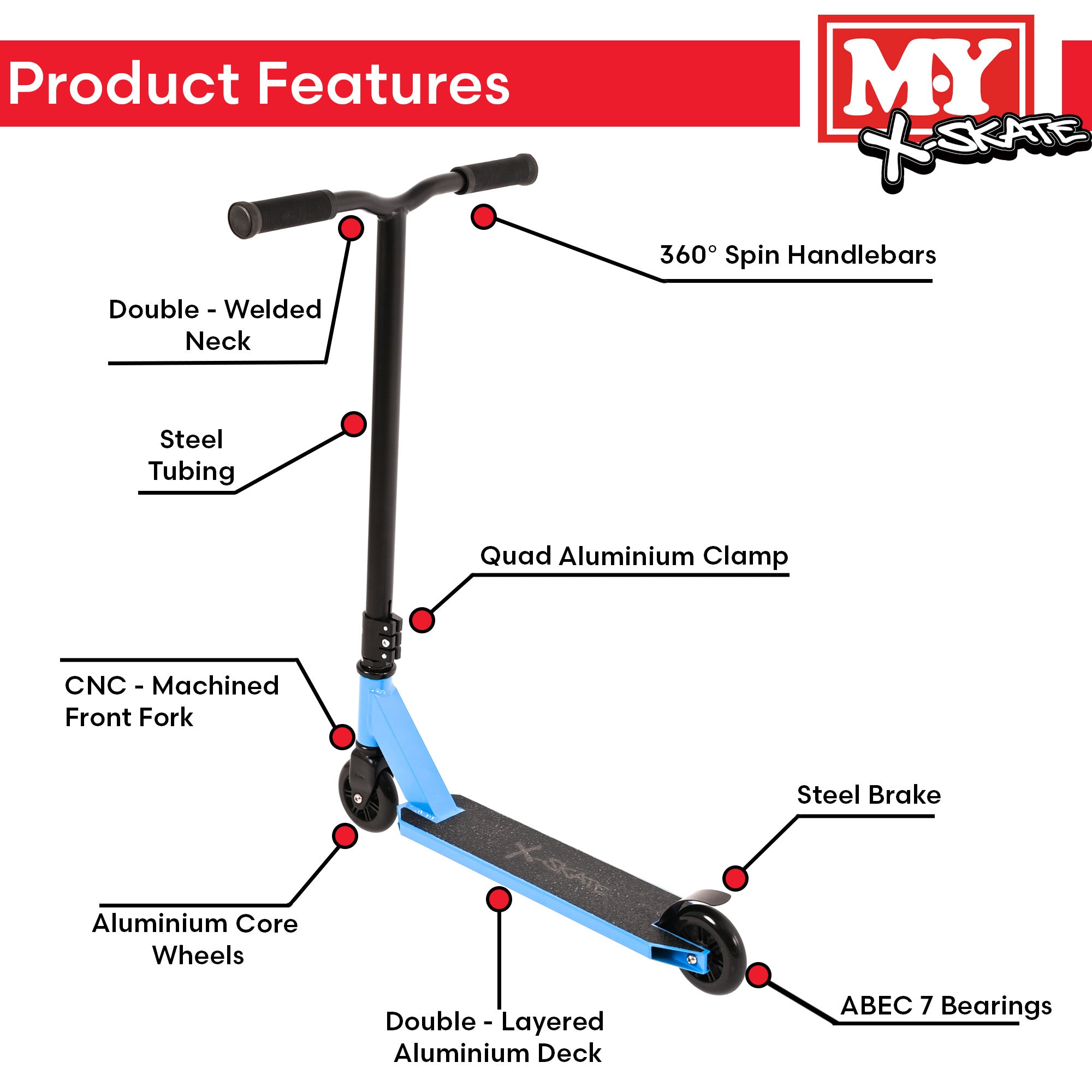 M.Y X-Skate Stunt Scooter - Trick Kick Scooter With ABEC 7 Chrome Bearings