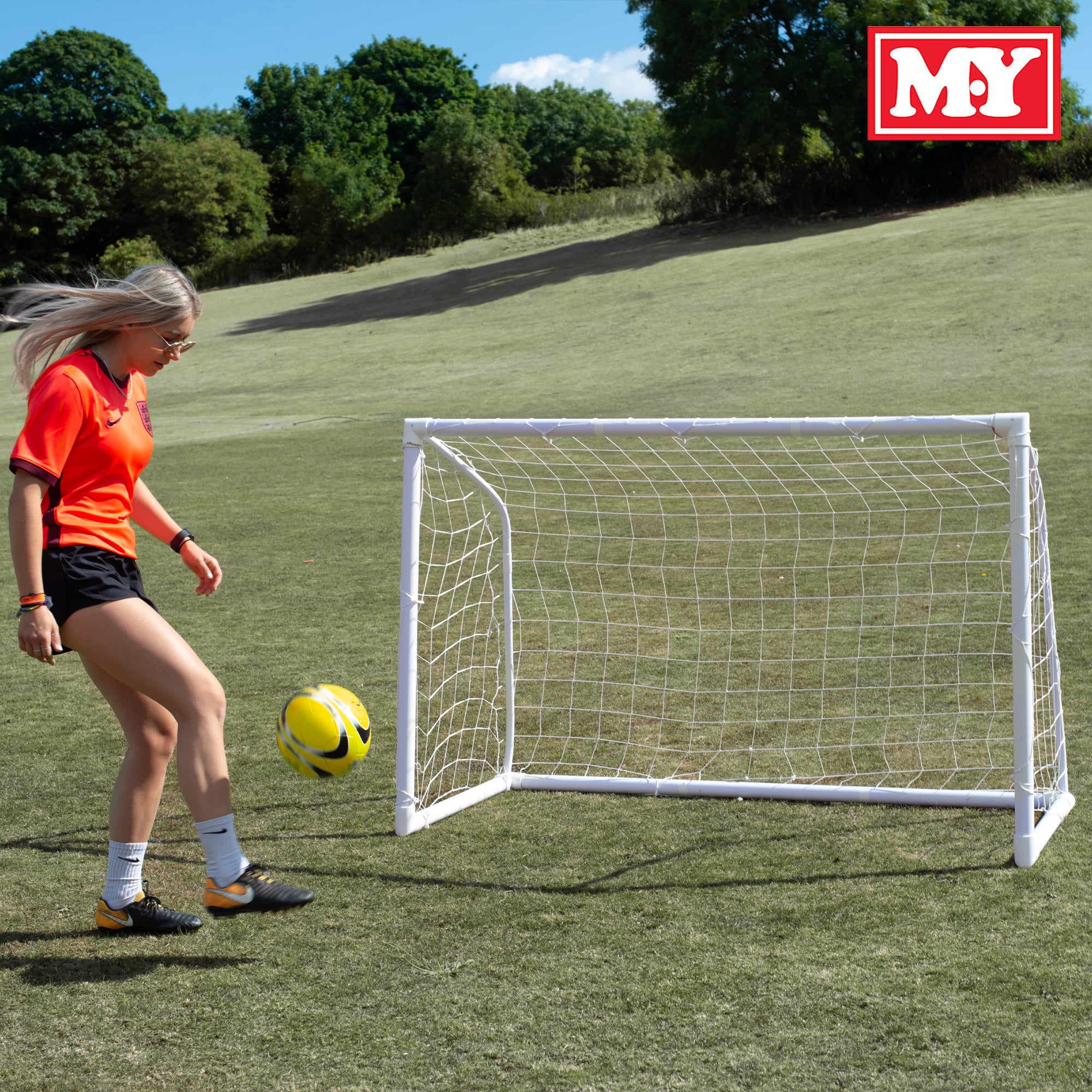 M.Y Kids Football Goal with Thick All Weather PVC Goal Posts & High Strength 2mm Nylon Football Net