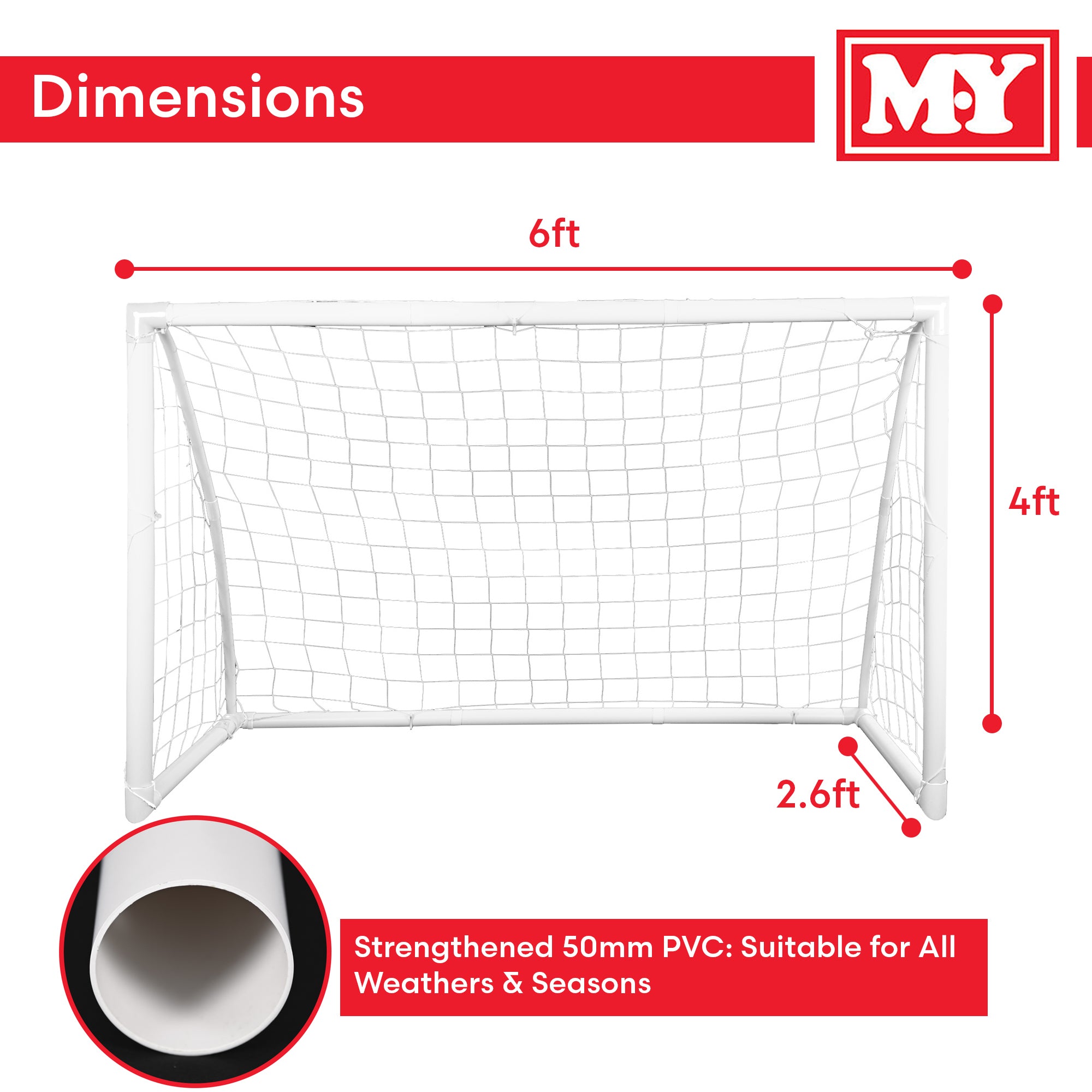 M.Y Kids Football Goal with Thick All Weather PVC Goal Posts & High Strength 2mm Nylon Football Net