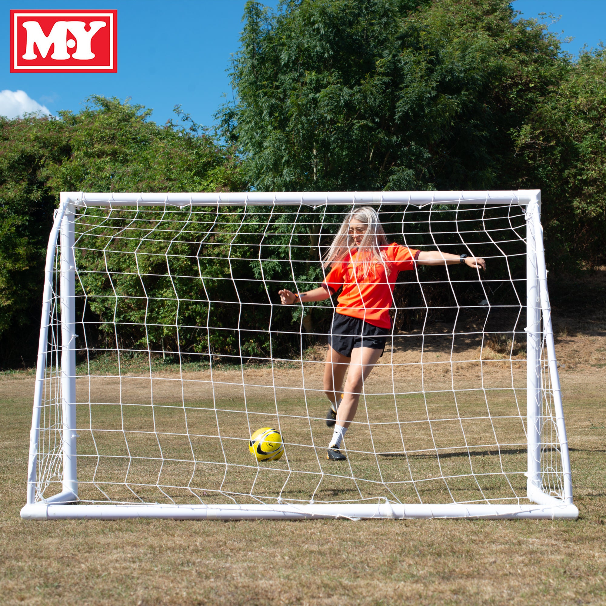 M.Y Kids Football Goal with Thick All Weather PVC Goal Posts & High Strength 2mm Nylon Football Net