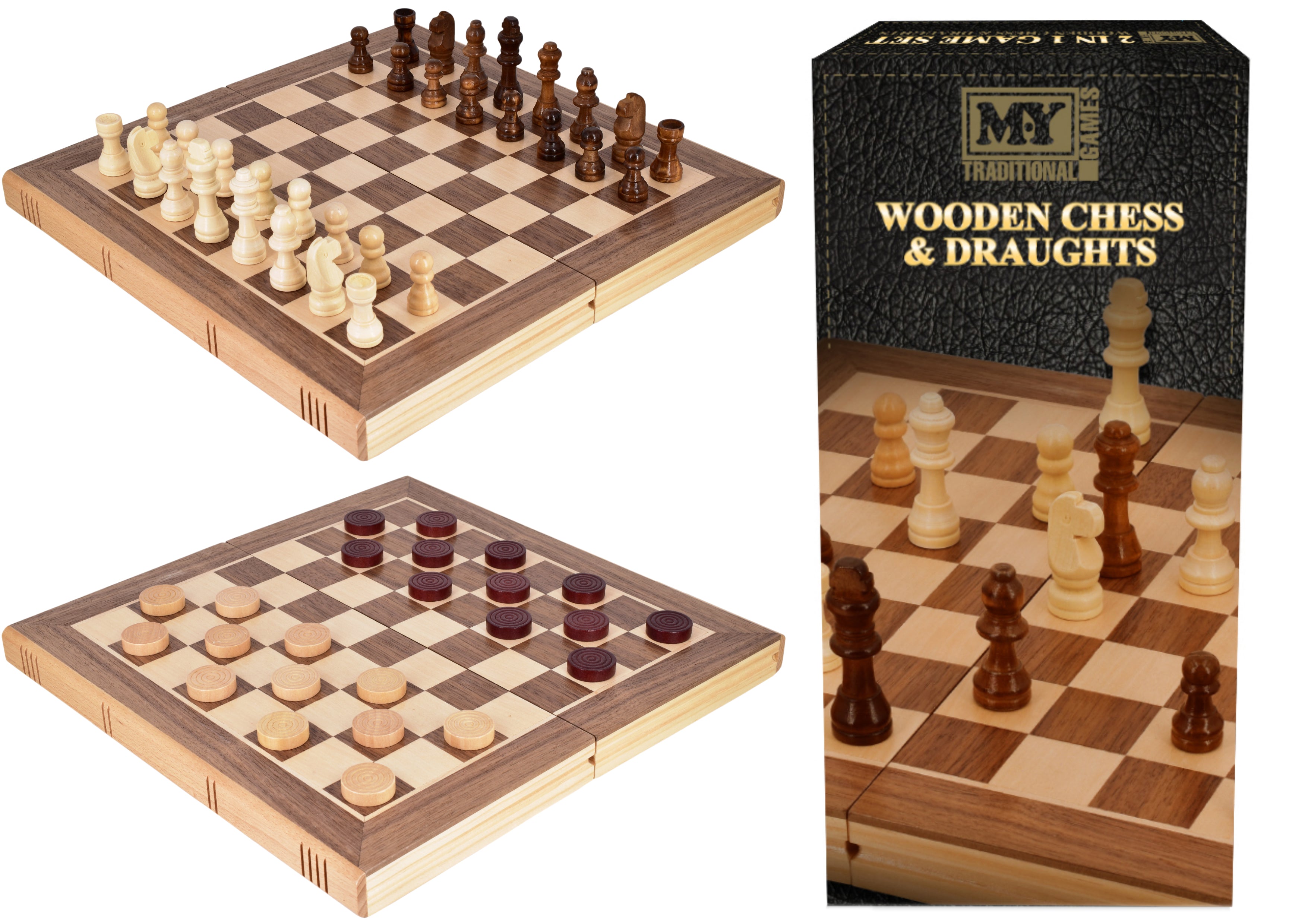 M.Y Premium 12" Wooden Chess Set | Two In One | Traditional Chess Board Game with Draughts for Adults & Kids