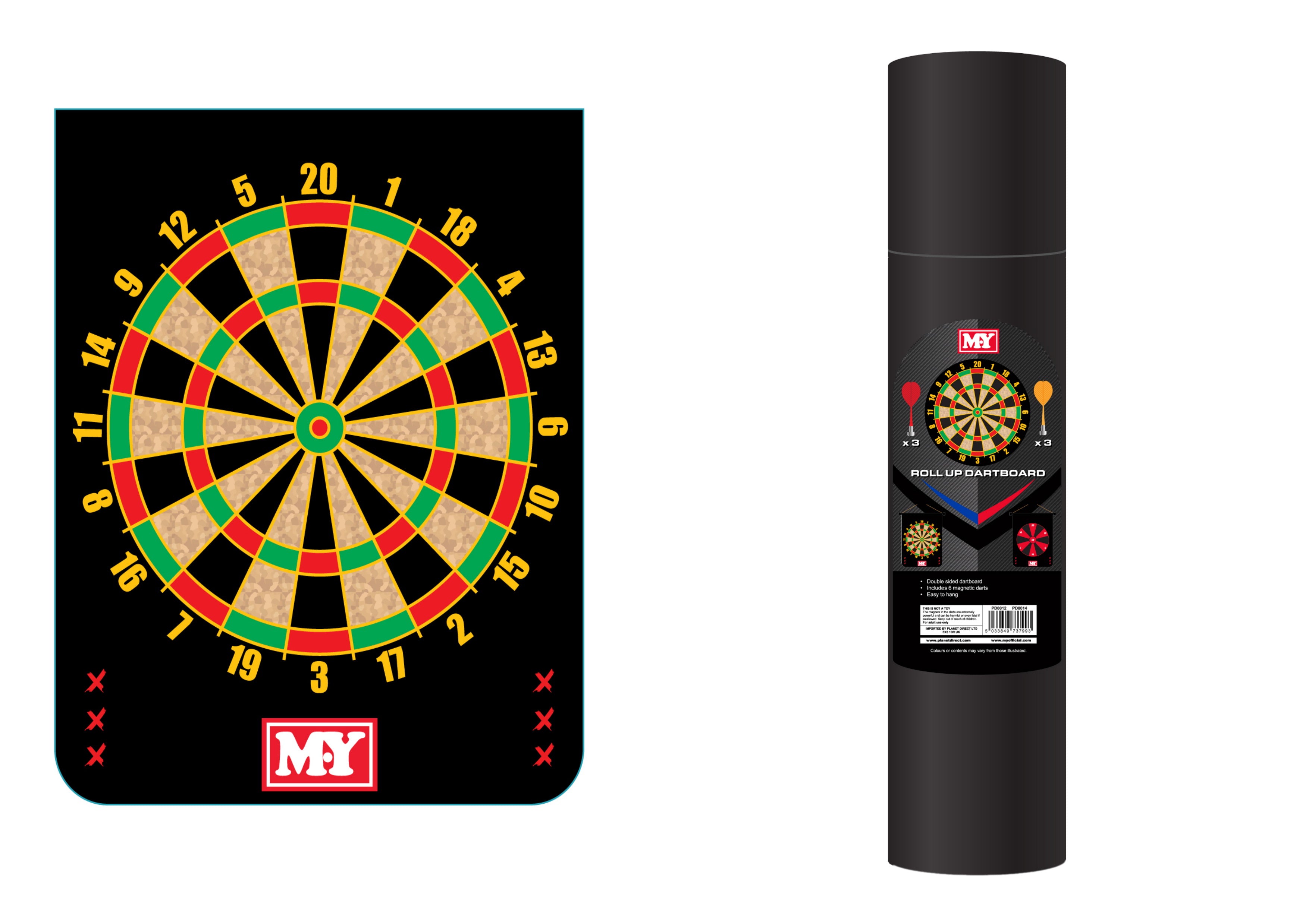 M.Y 15" Magnetic Dart Board with Unique Double Sided Games | Waterproof | Darts Games