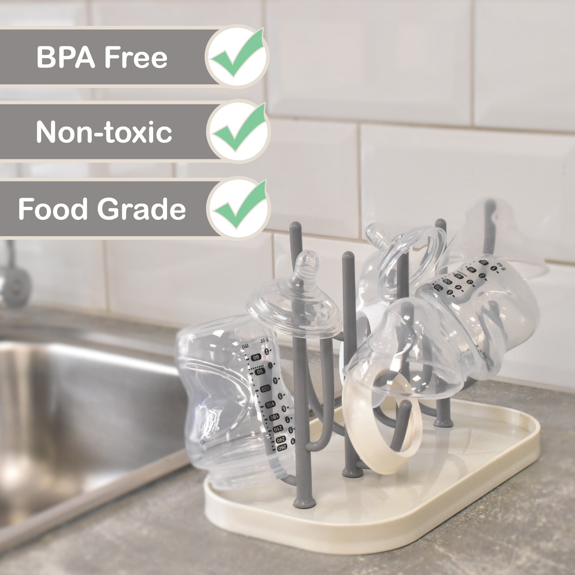 KandyToys Folding Play Mat Nursery Bundle with Kids Sensory Stacking Cups Set and Bottle Drying Rack Accessory pack