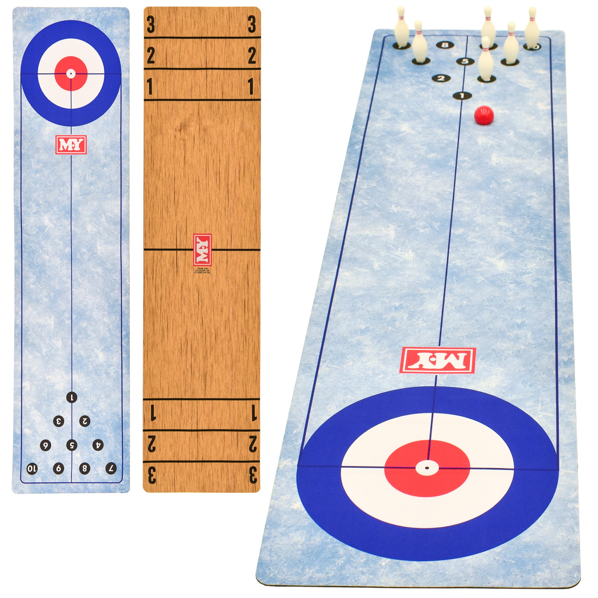 M.Y Table Top Shuffleboard, Bowling, Curling, 3-in-1 Family Table Top Games with Curling Balls, Pucks, Bowling Ball and Pins for Adults, Kids Games Nights