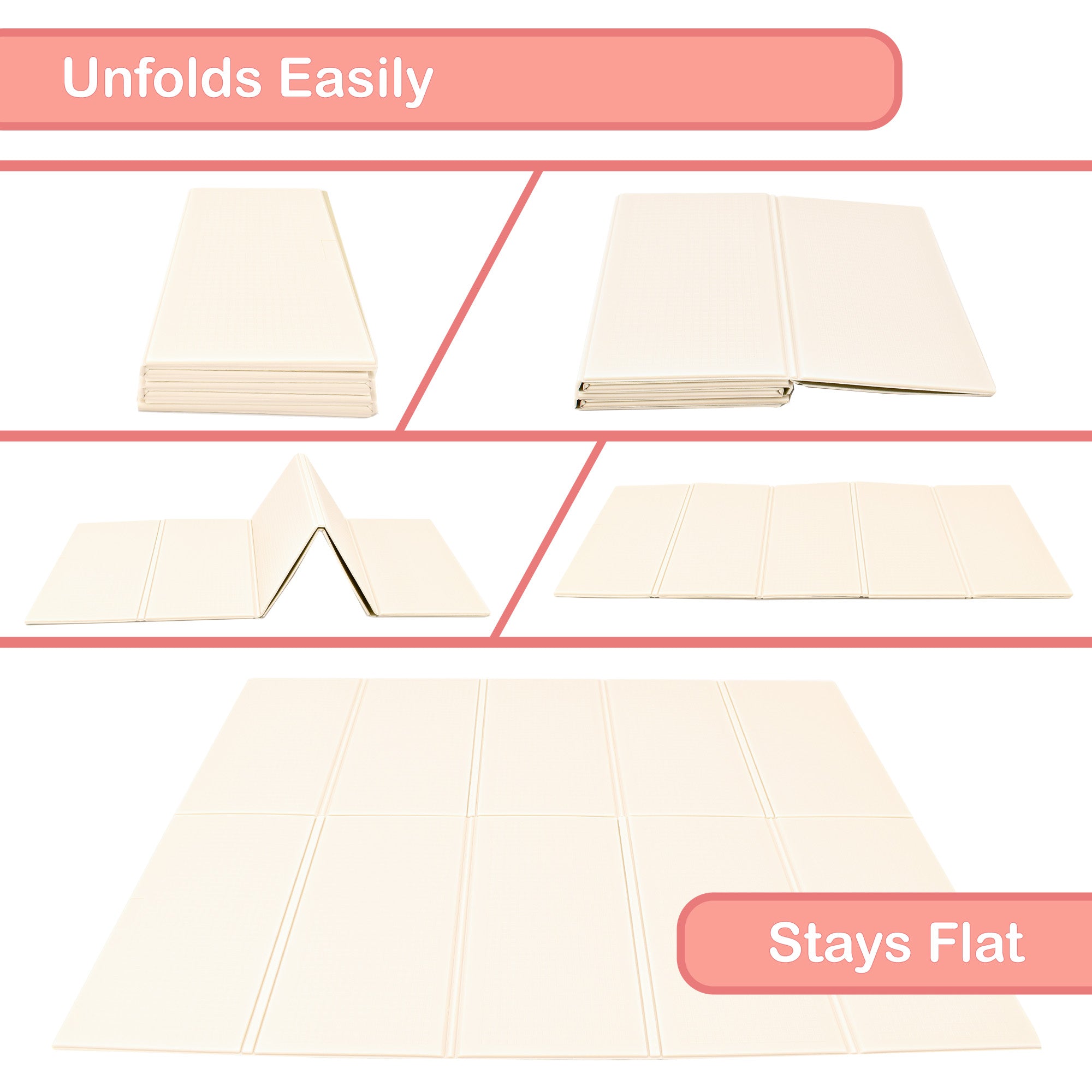 KandyToys 1.98m x 1.48m Pastel White Foldable Baby Play Mat | Thick Padded XPE Baby Crawl Mat | Waterproof | Safe