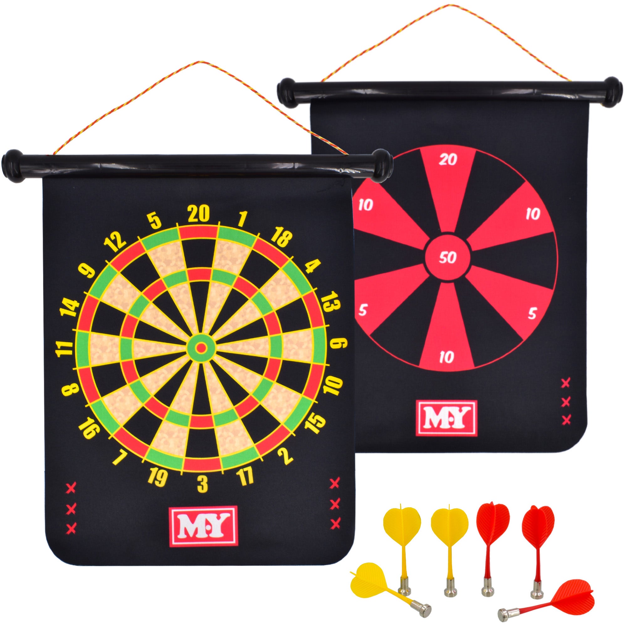M.Y 15" Magnetic Dart Board with Unique Double Sided Games | Waterproof | Darts Games