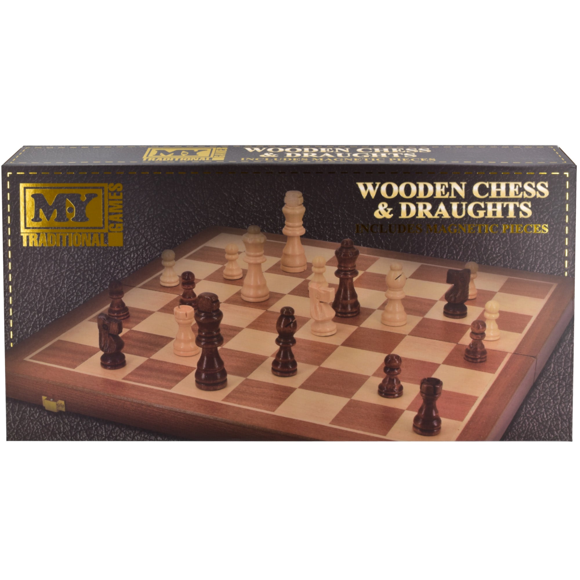 M.Y Premium 15" Wooden Magnetic Chess Set | Traditional Chess Board Game with Draughts for Kids & Adults