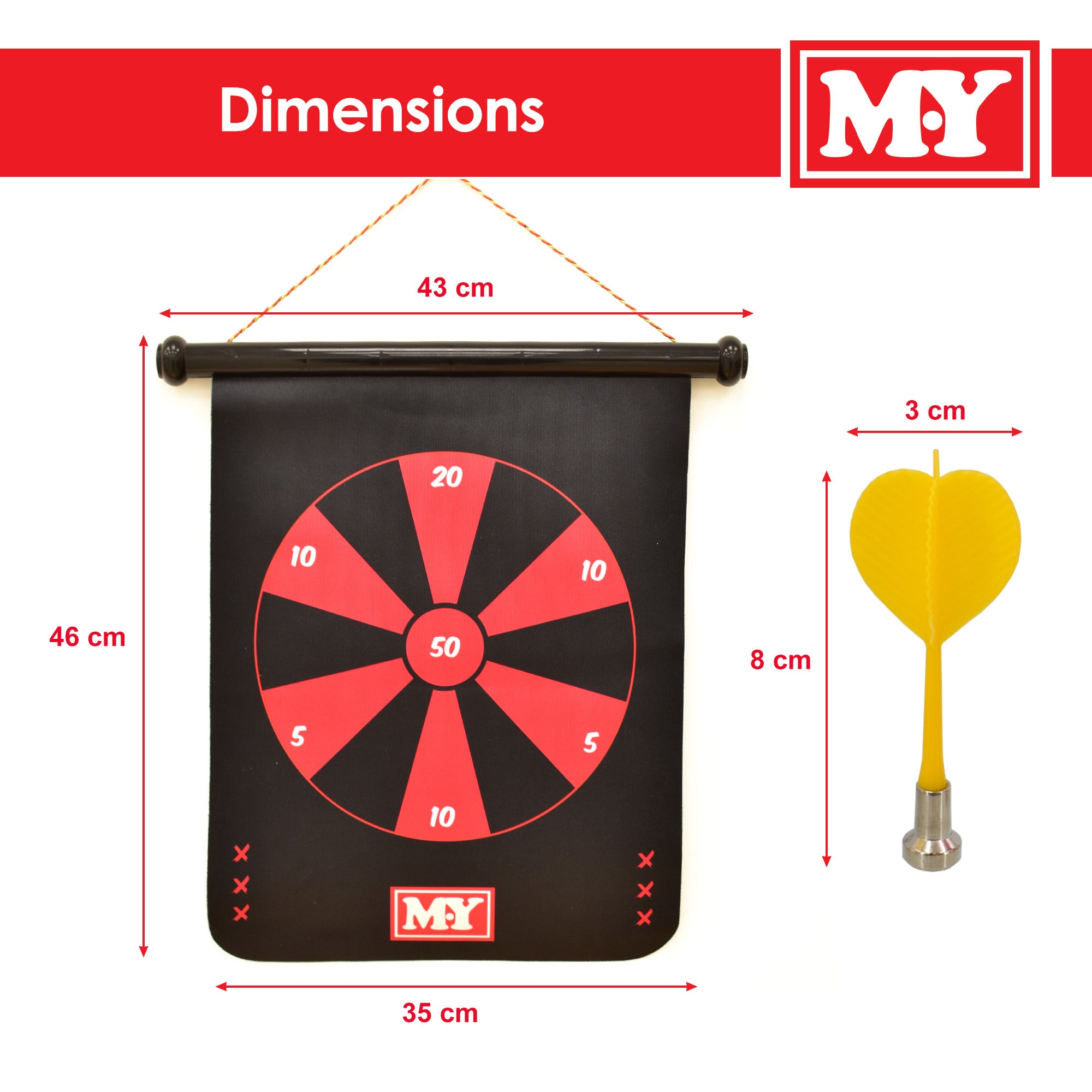 M.Y 15" Magnetic Dart Board with Unique Double Sided Games | Waterproof | Darts Games