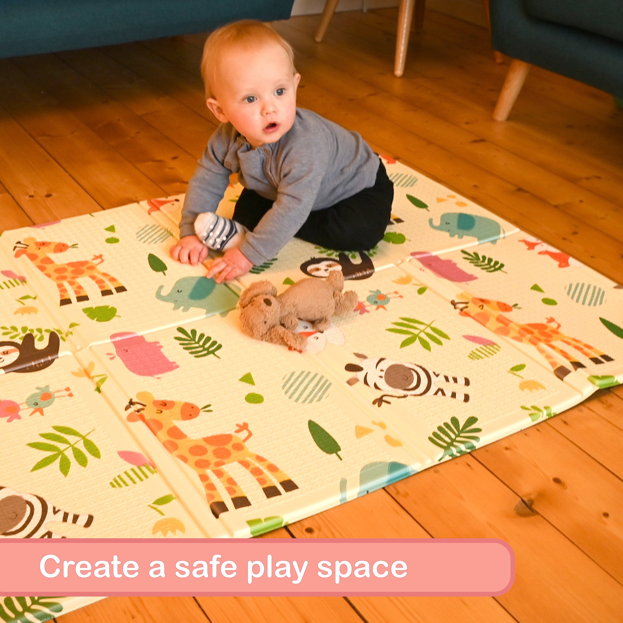 KandyToys Wild Life Foldable Baby Play Mat | Thick Padded XPE Baby Crawl Mat | Waterproof | Safe