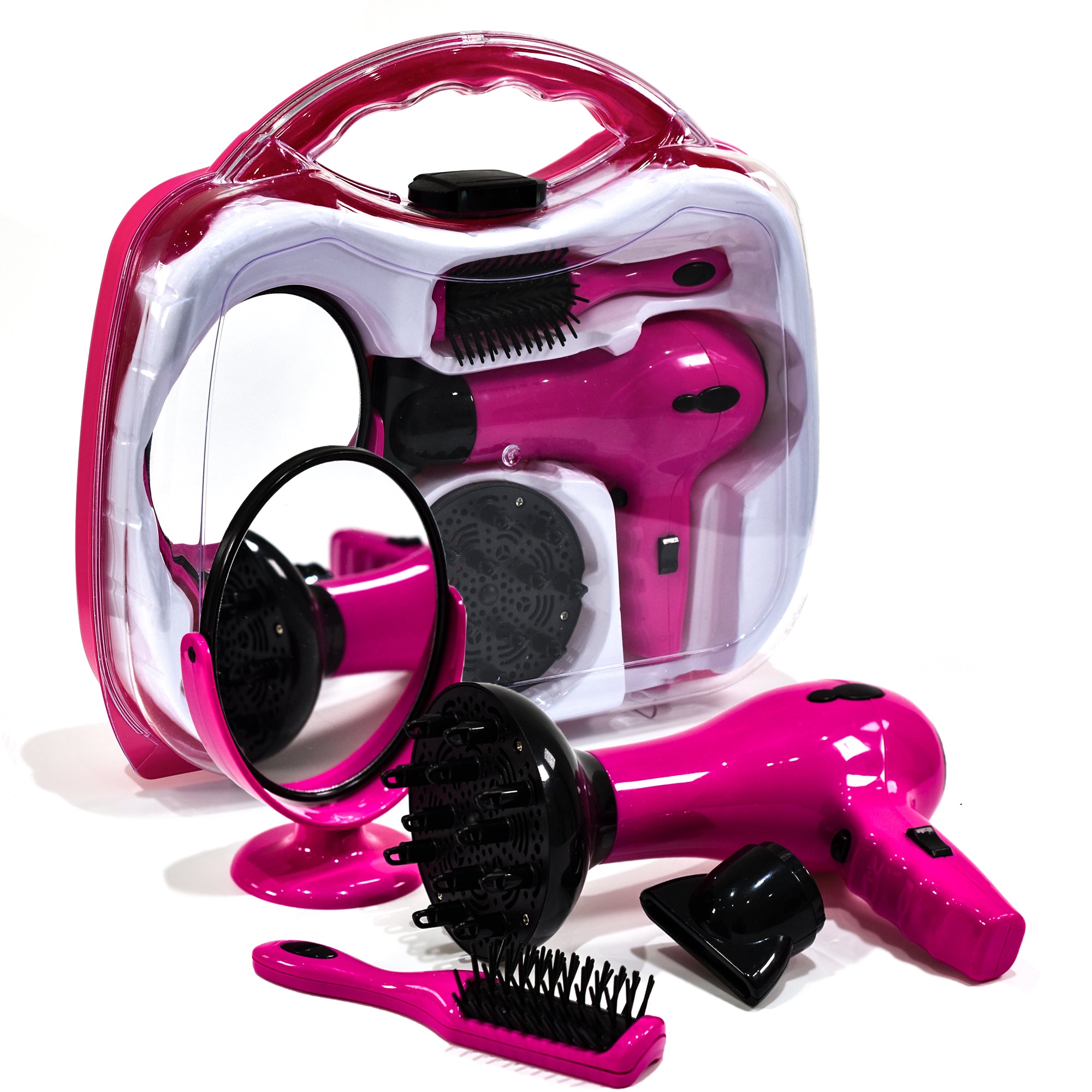 Girls Hairstyler Play Set in Carry Case | Battery Operated Hair Dryer Make Believe Play Set