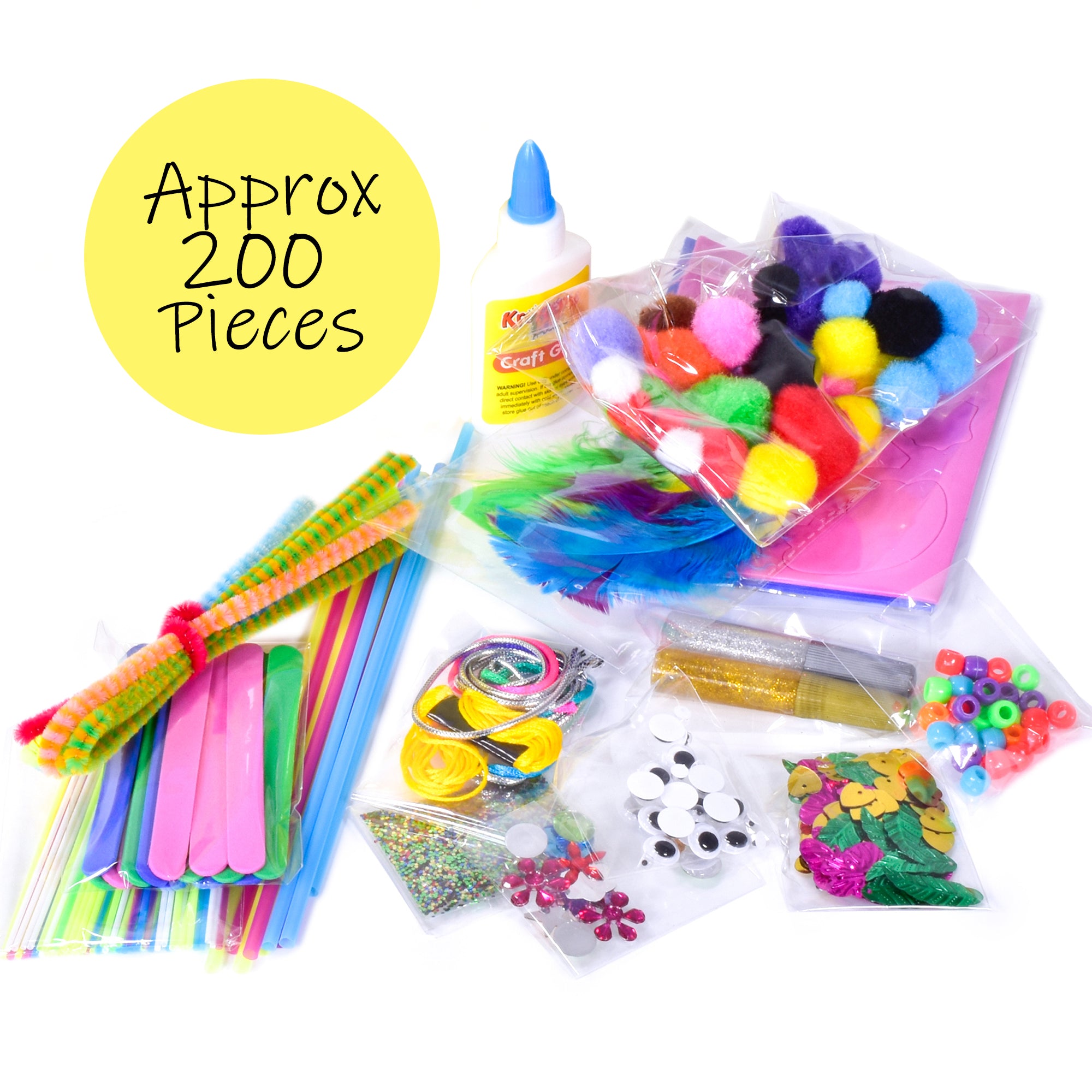 Kreative Kids Craft Carry Case Set | Art and Craft Equipment including Poms-Poms Glitter Pipe Cleaners | 3 Assorted Case Colours