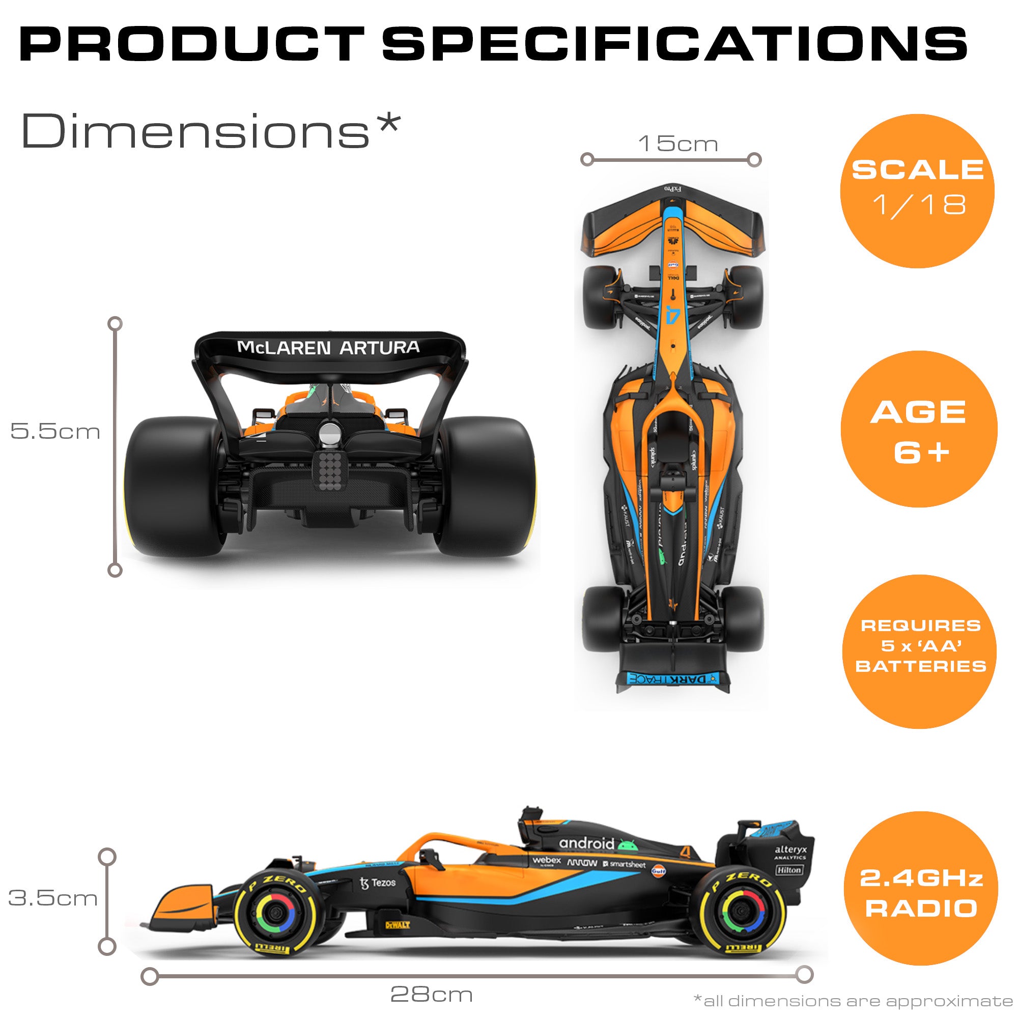 KandyToys Officially Licensed McLaren MCL36 F1 Remote Control Car | 1:18 Scale Model | 30cm x 10cm | 2.4GHz | Rc Car