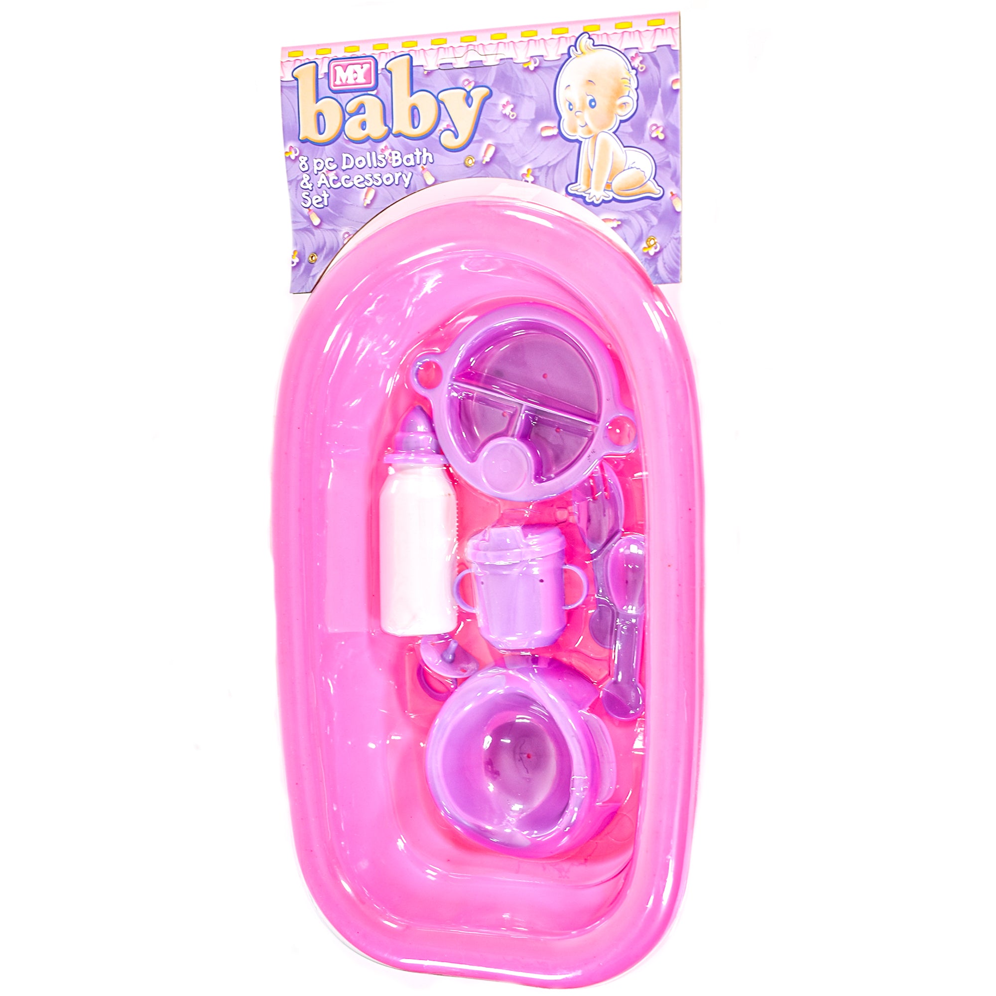 KandyToys Baby Doll Bath and Bottle 8 Piece Baby Toy Bath Time Accessories Set | Kids Toys