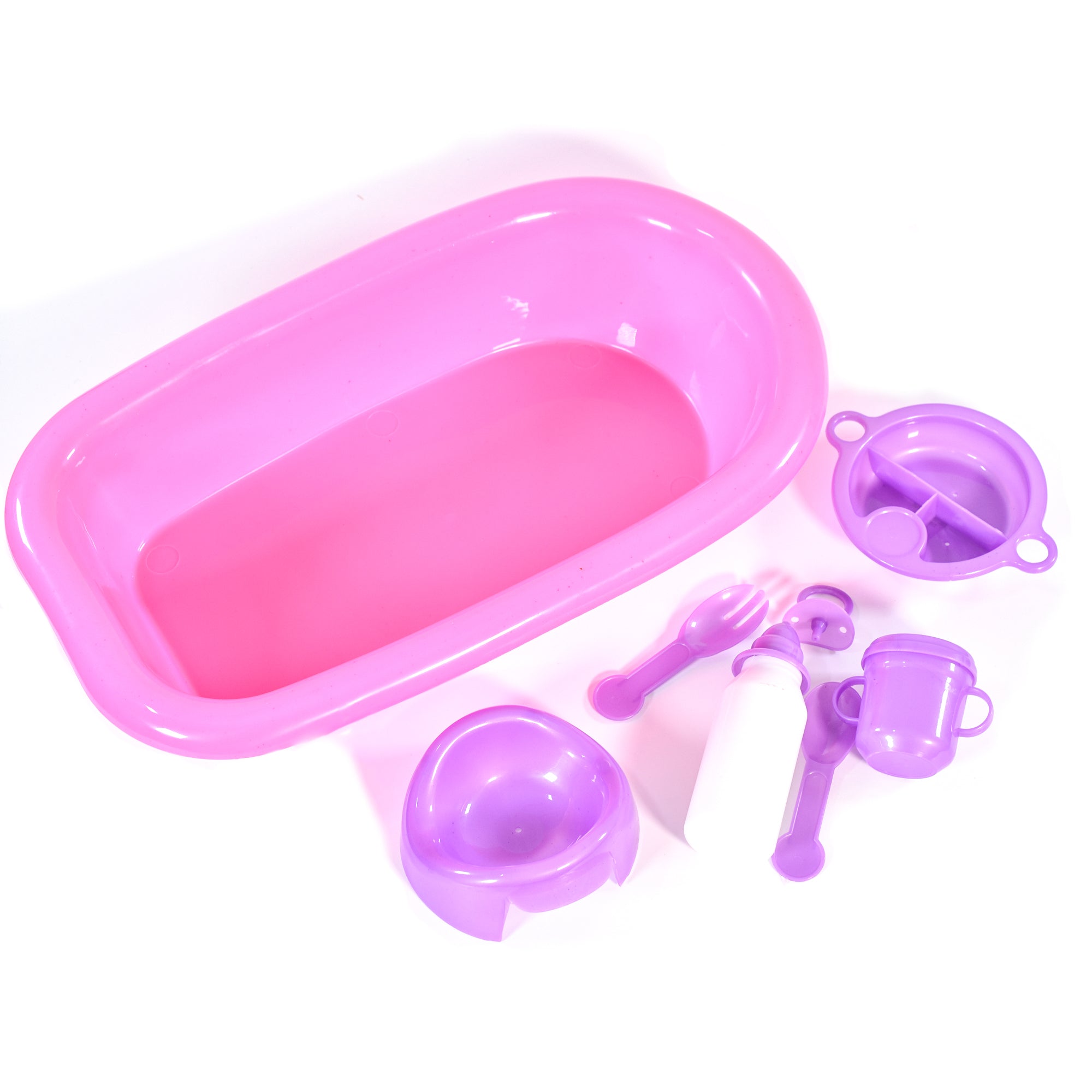 KandyToys Baby Doll Bath and Bottle 8 Piece Baby Toy Bath Time Accessories Set | Kids Toys