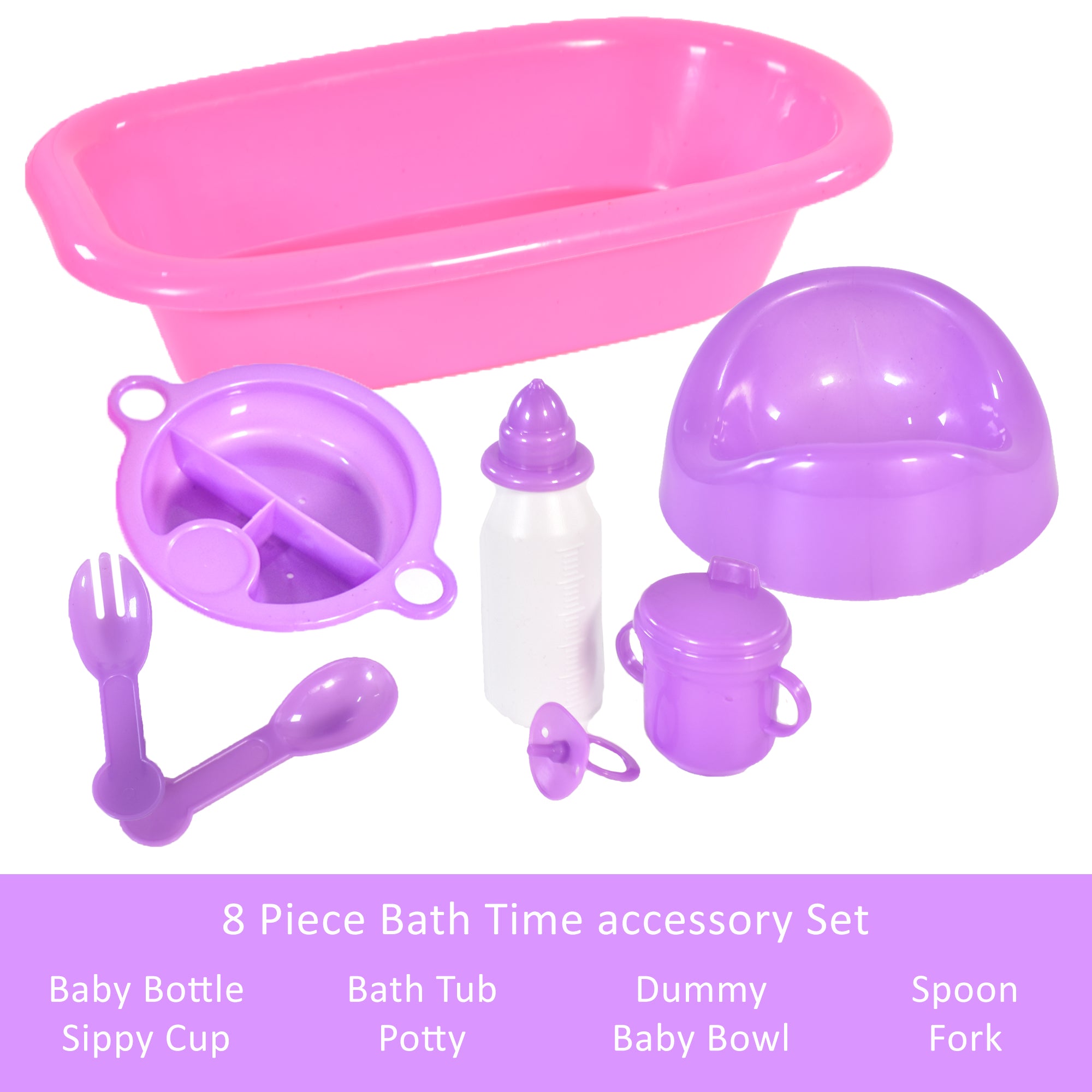 KandyToys Baby Doll Bath and Bottle 8 Piece Baby Toy Bath Time Accessories Set | Kids Toys