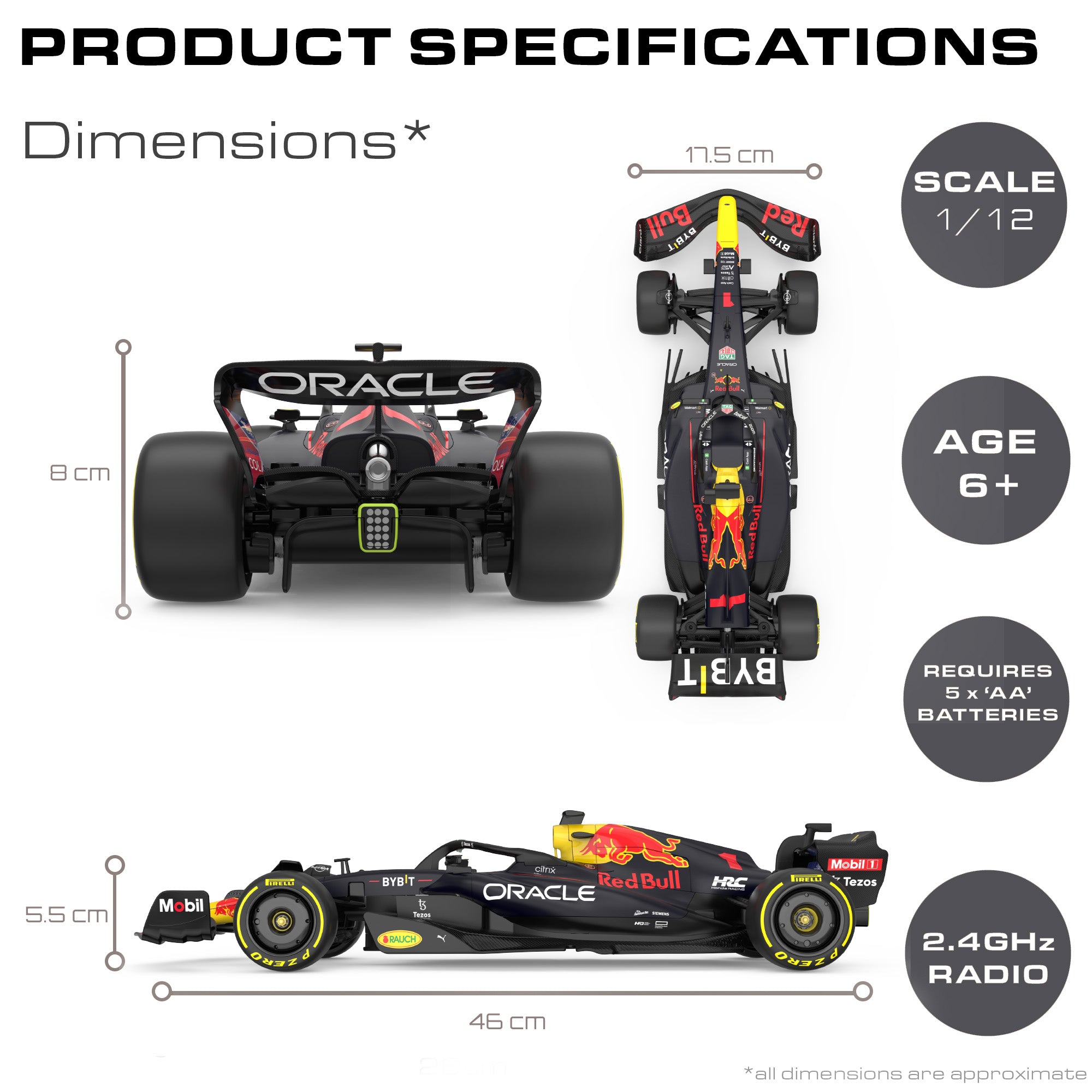 KandyToys Officially Licensed Red Bull RB18 F1 Remote Control Car 1:12 Scale Model | 47cm x 17cm | 2.4GHz | RC Car