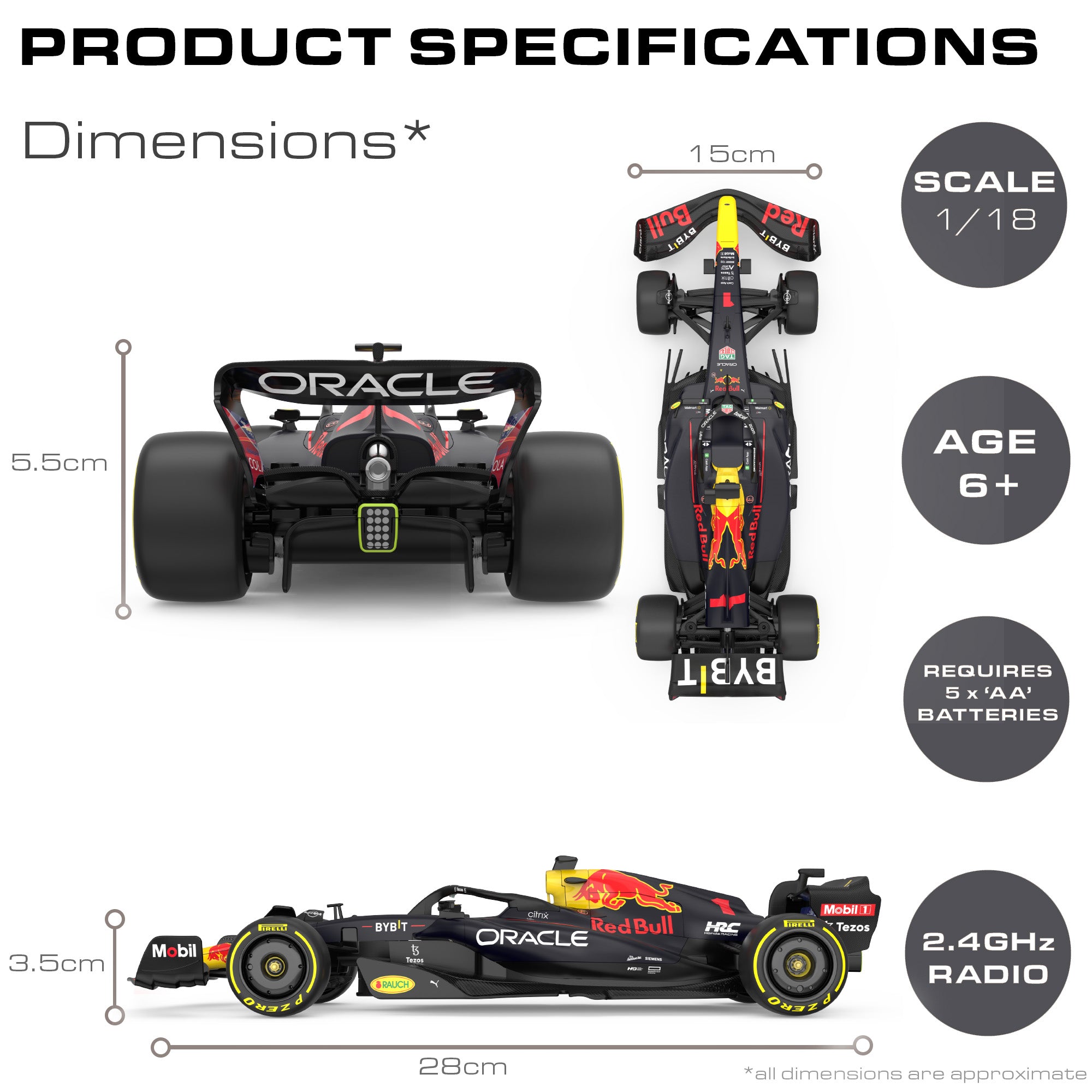 KandyToys Officially Licensed Red Bull RB18 F1 Remote Control Car | 1:18 Scale Model | 30cm x 10cm | 2.4GHz | Rc Car