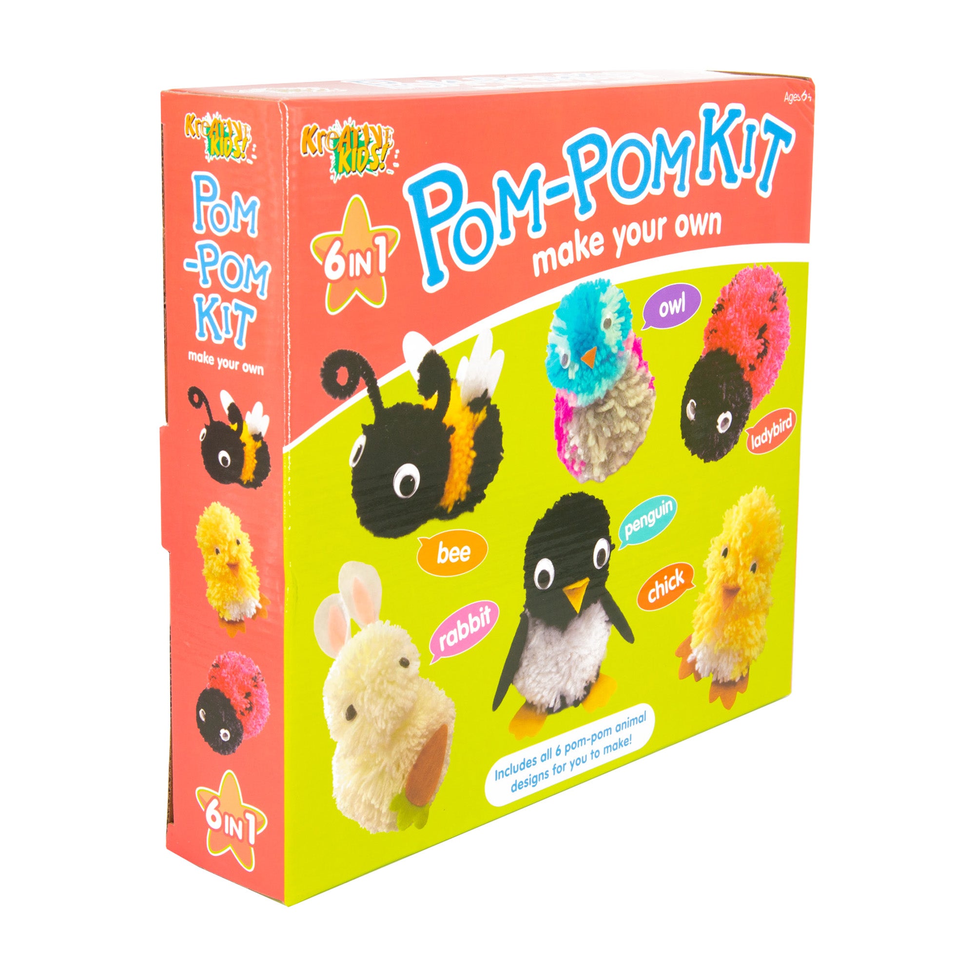 Kreative Kids Pom-Pom Animal Craft Kit | 6 Animals to Create - Bee, Owl, Ladybird and More!