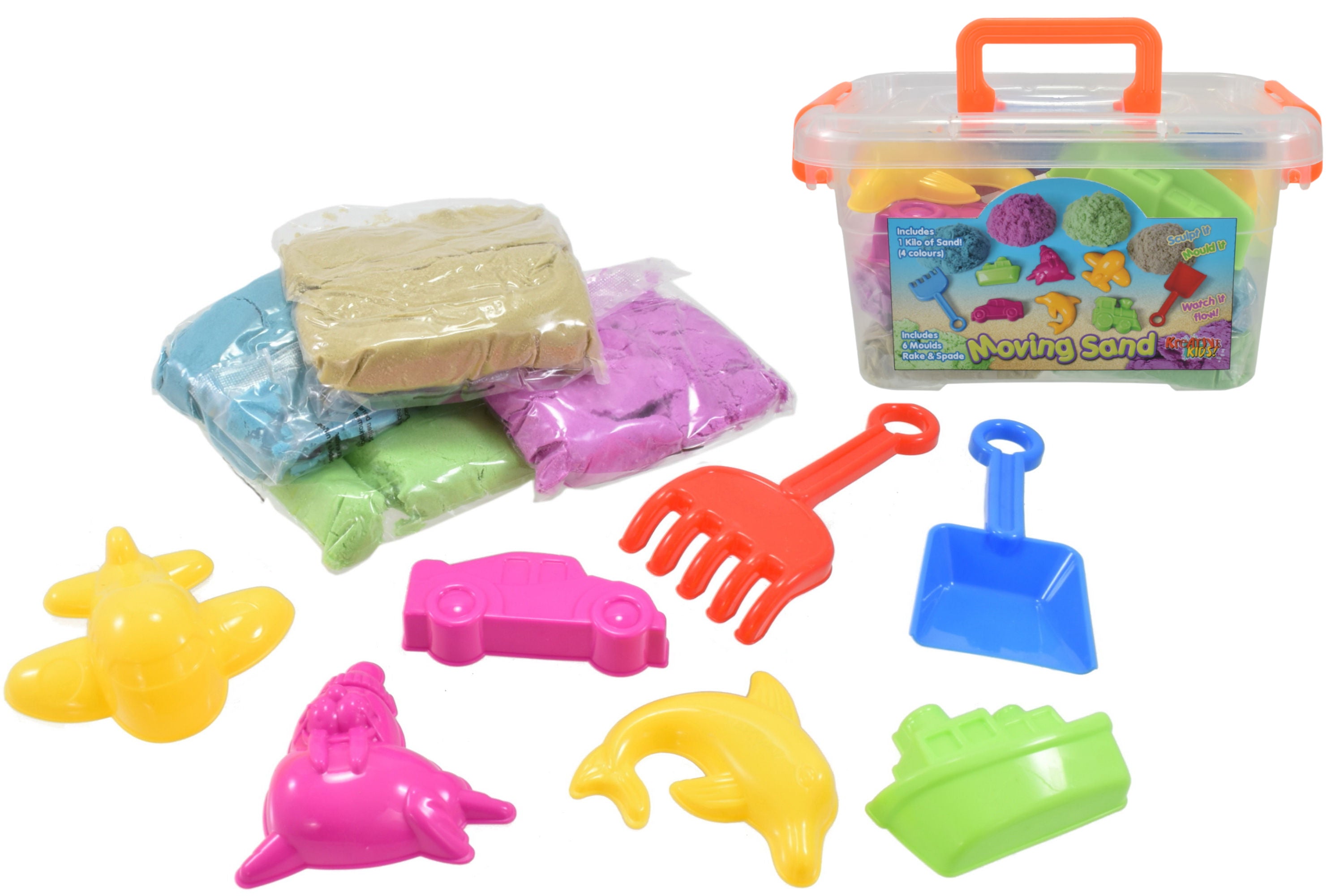 Kreative Kids Sand Art Kit | Moving Coloured Sand with Accessories and Carry Case | Create 6 Coloured Moulds, Dolphin, Boat, Car and More | Kids Toys
