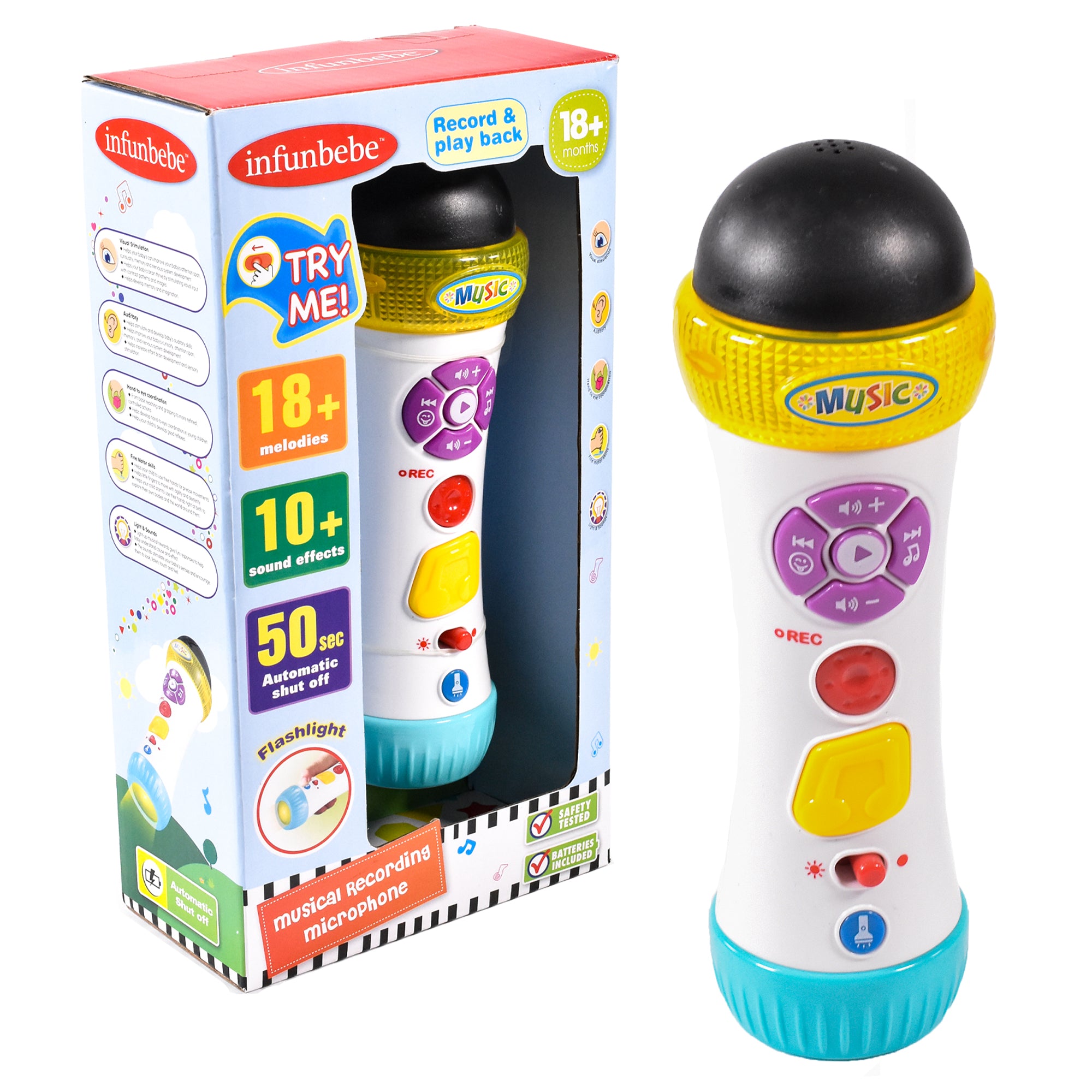Infunbebe Kids Musical Microphone with Recording Playback and Sound Effects | Toddler Toys