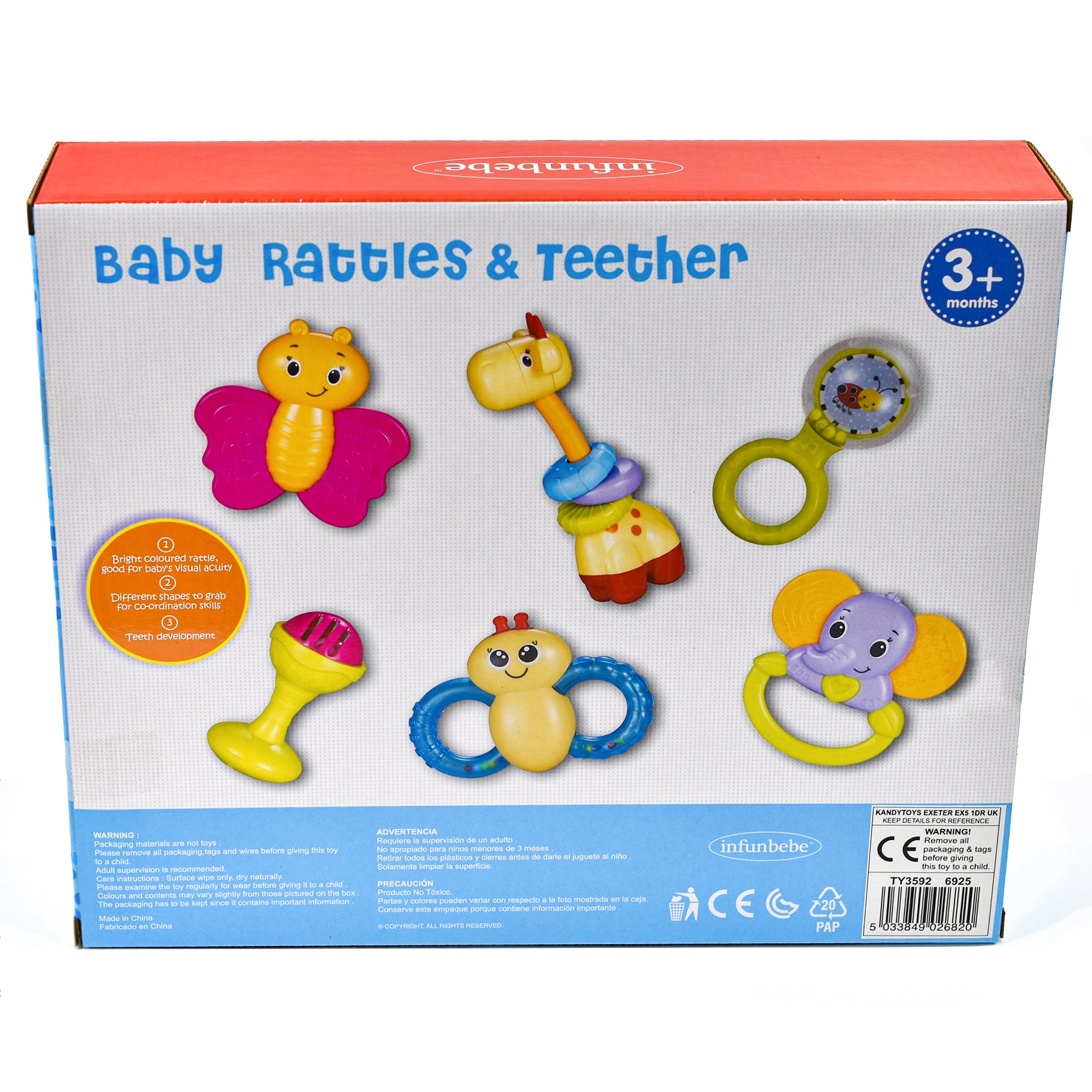 KandyToys 6 Pack Teething Toys and Rattles | Baby Toys | Suitable for Ages 3 Months +