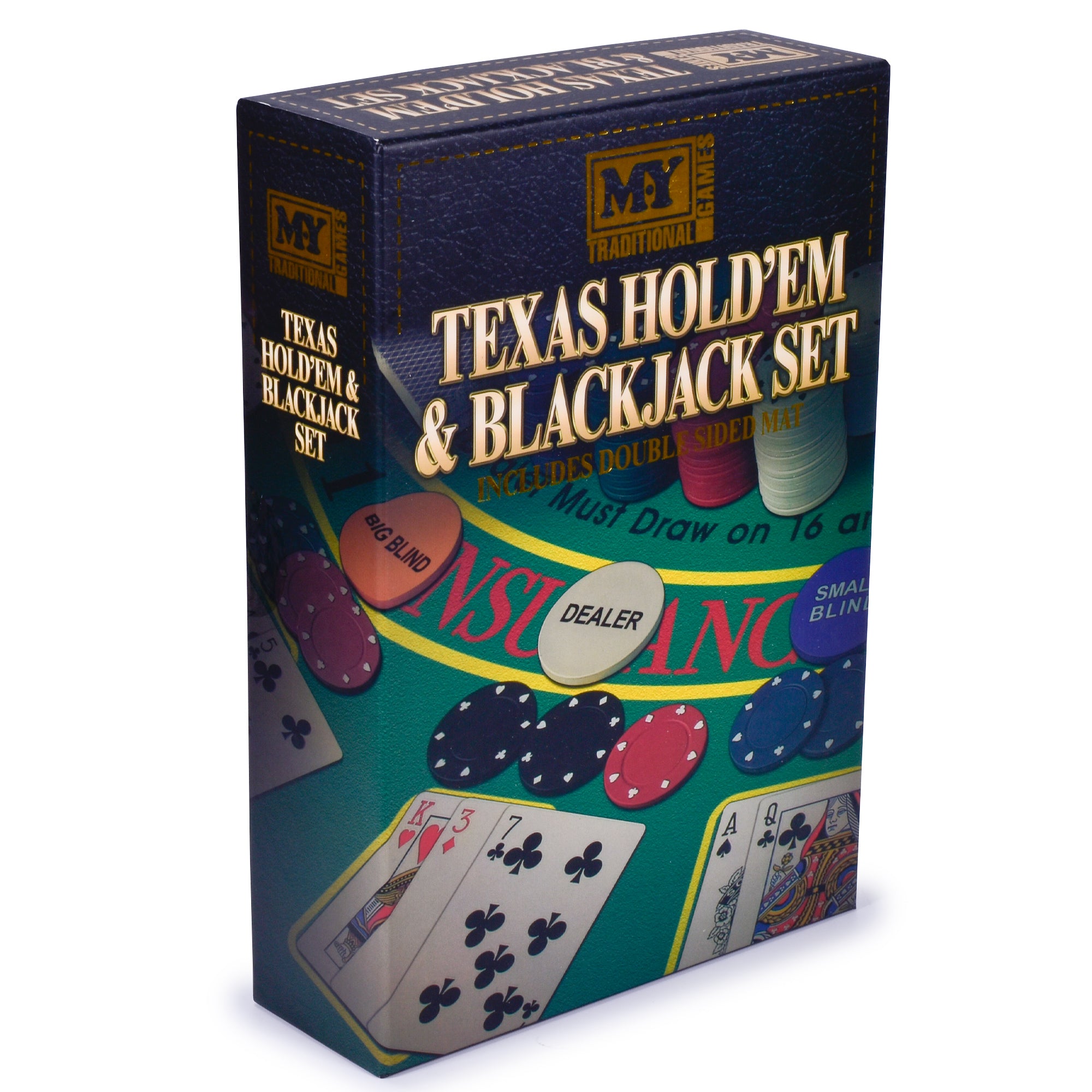 M.Y Texas Hold'em Poker & Blackjack Set - Includes Poker Chips Deck of Cards and Mat