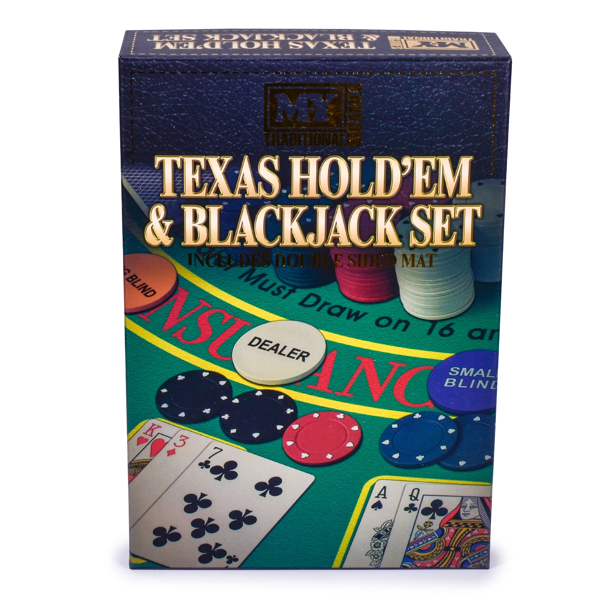 M.Y Texas Hold'em Poker & Blackjack Set - Includes Poker Chips Deck of Cards and Mat