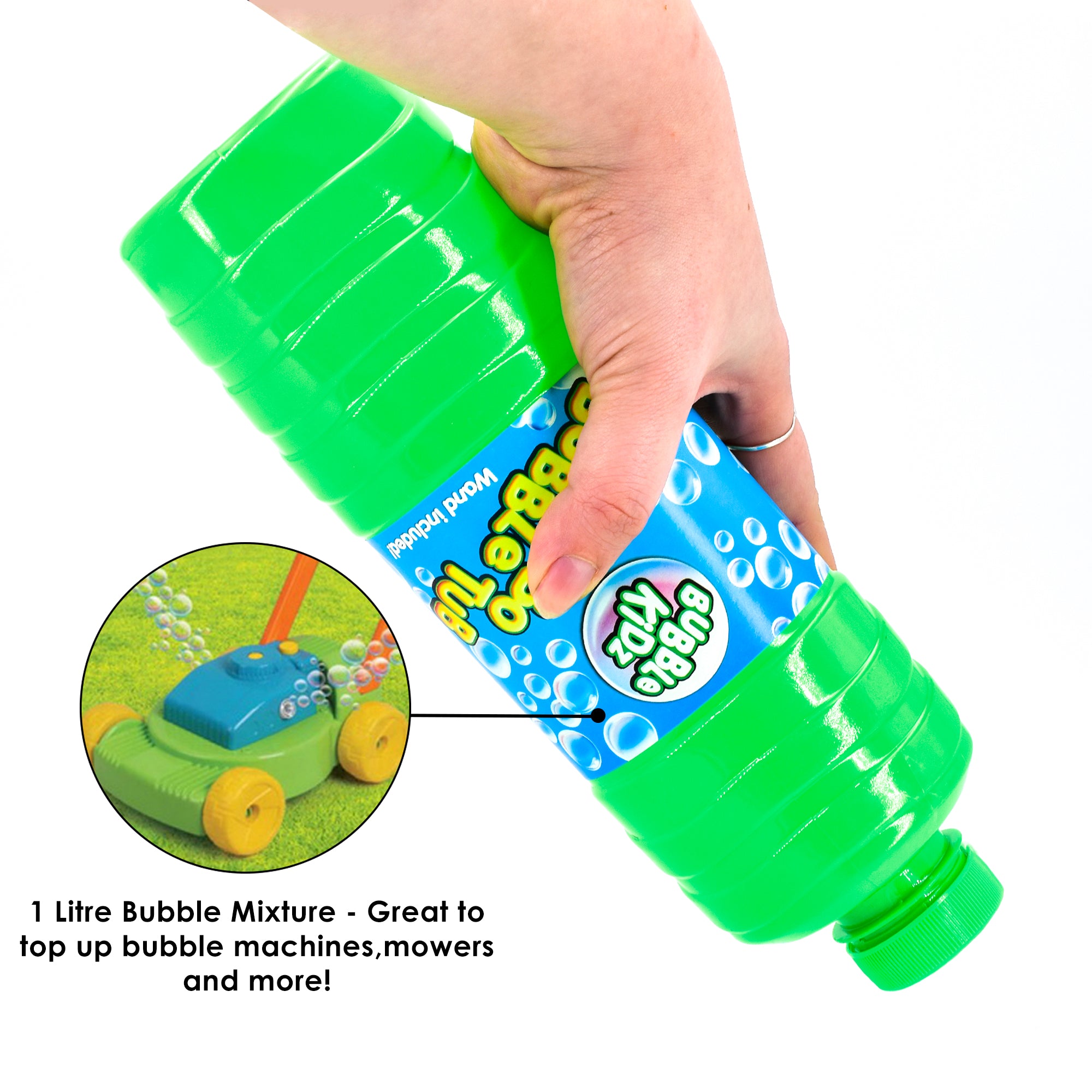 Bubble Kidz 1 Litre Bubble Mixture Liquid Solution Refill Bottle with Bubble Wand included
