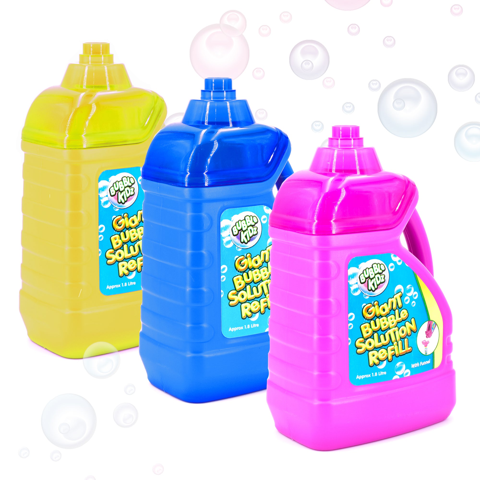 Bubble Kidz 1.8 Litre Bubble Mixture Liquid Solution Refill Bottle with Pouring Funnel