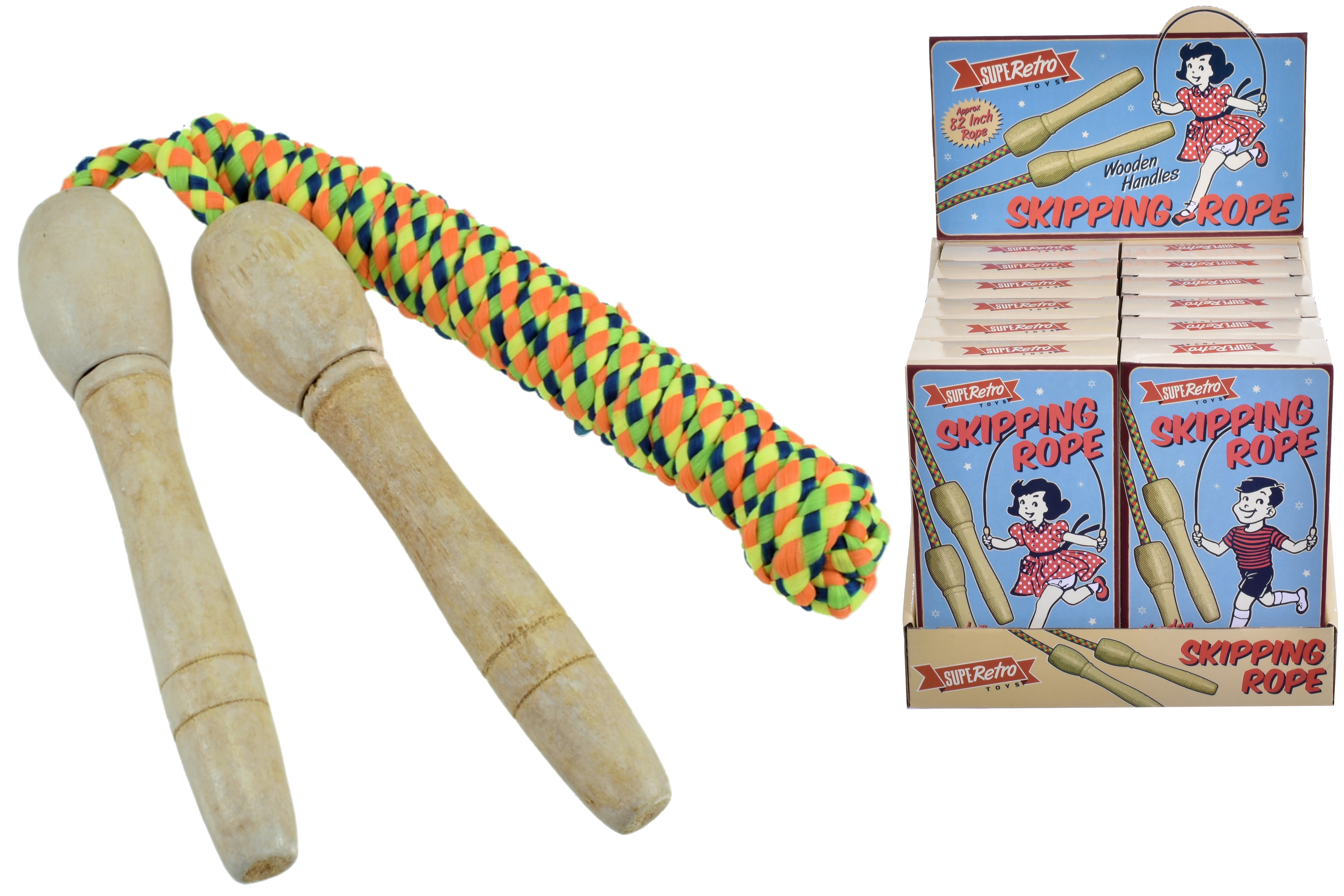 KandyToys SupeRetro Skipping Rope | Family Retro Games and Toys | Wooden Handles | Multi-coloured Skipping Rope