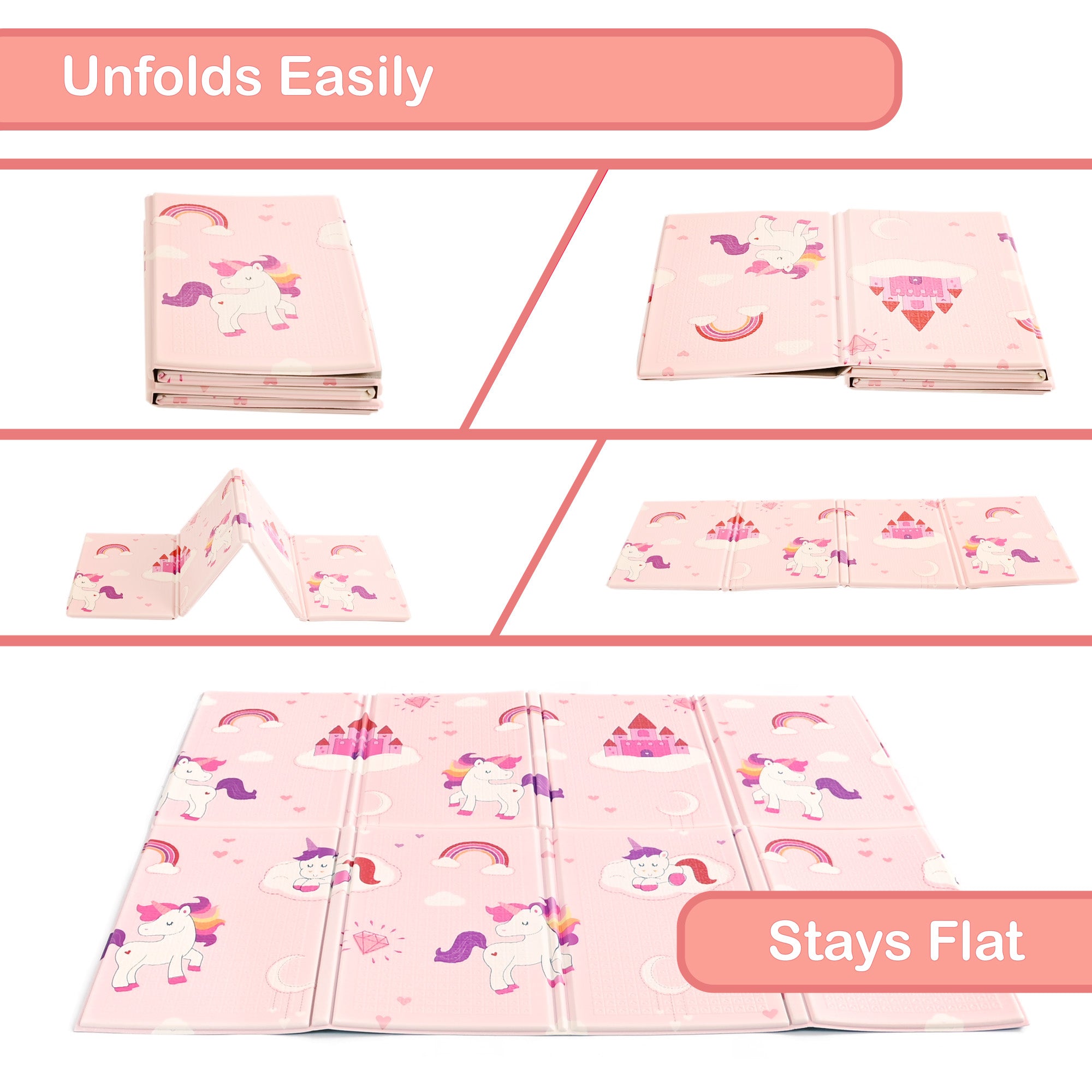 KandyToys Unicorn Foldable Baby Play Mat | Thick Padded XPE Baby Crawl Mat | Waterproof | Safe