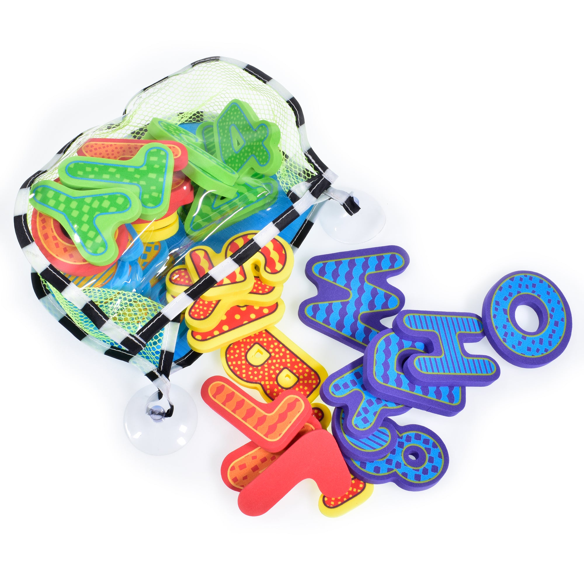 KandyToys 36 Piece Number & Letter Bath Toys in Hanging Bag | Baby Bath Toys
