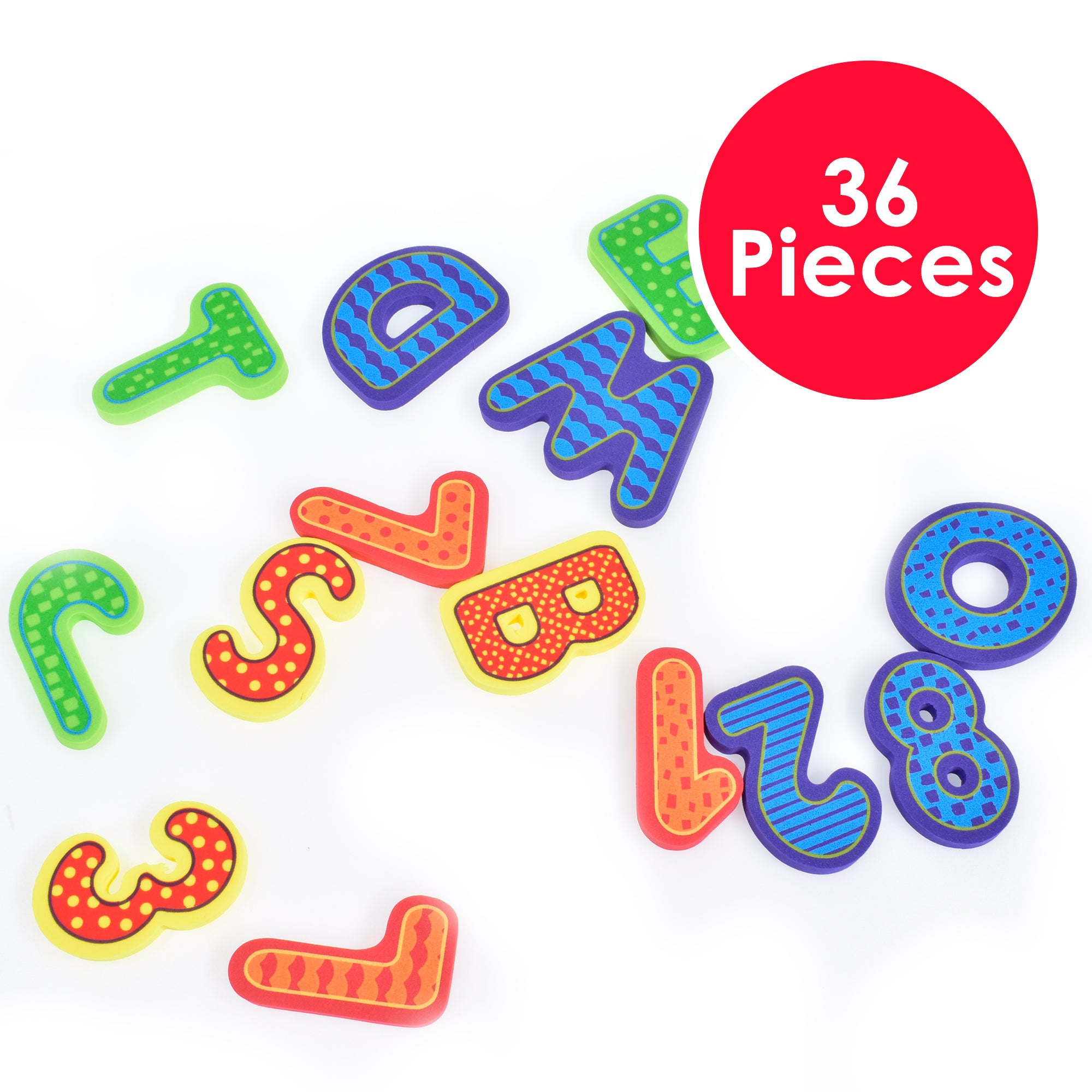 KandyToys 36 Piece Number & Letter Bath Toys in Hanging Bag | Baby Bath Toys