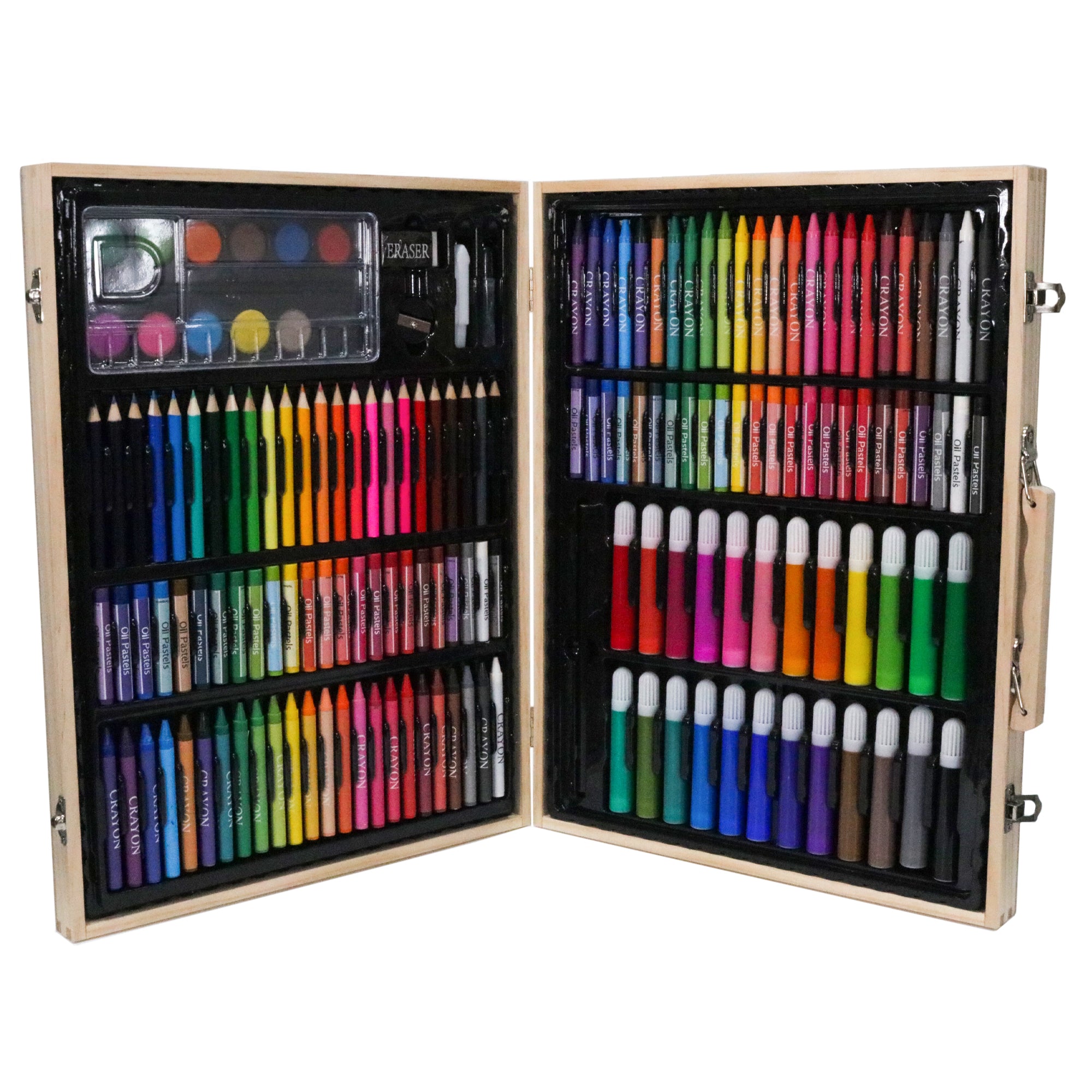 Kreative Kids 168 Piece Traditional Wooden Kids Art Set - Fold Out Art Box with Pens; Pencils; Crayons