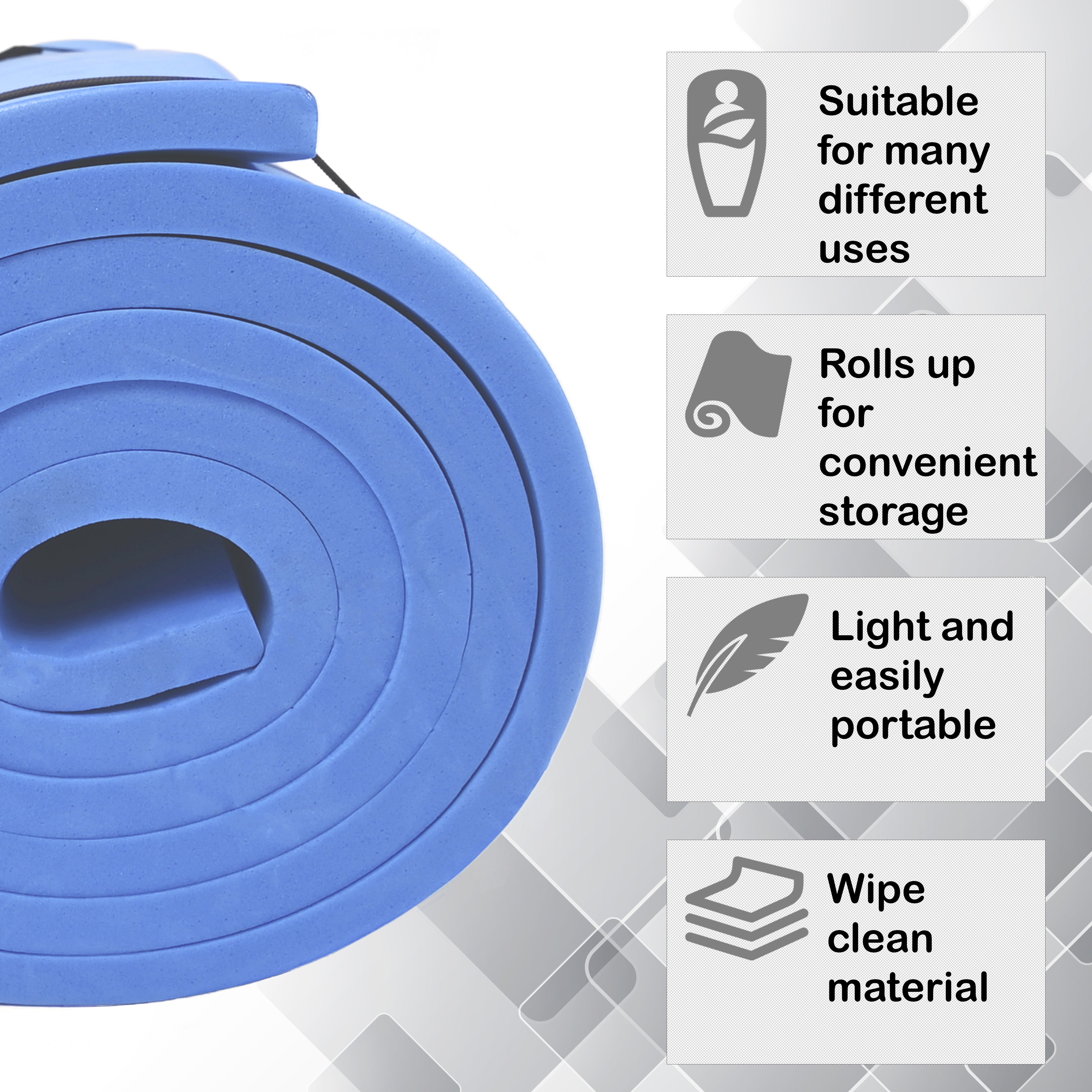 Out There! 180cm Multi Purpose Roll Mat Non Slip Exercise Mat with Carry Straps suitable as Camping Mat Exercise Mat