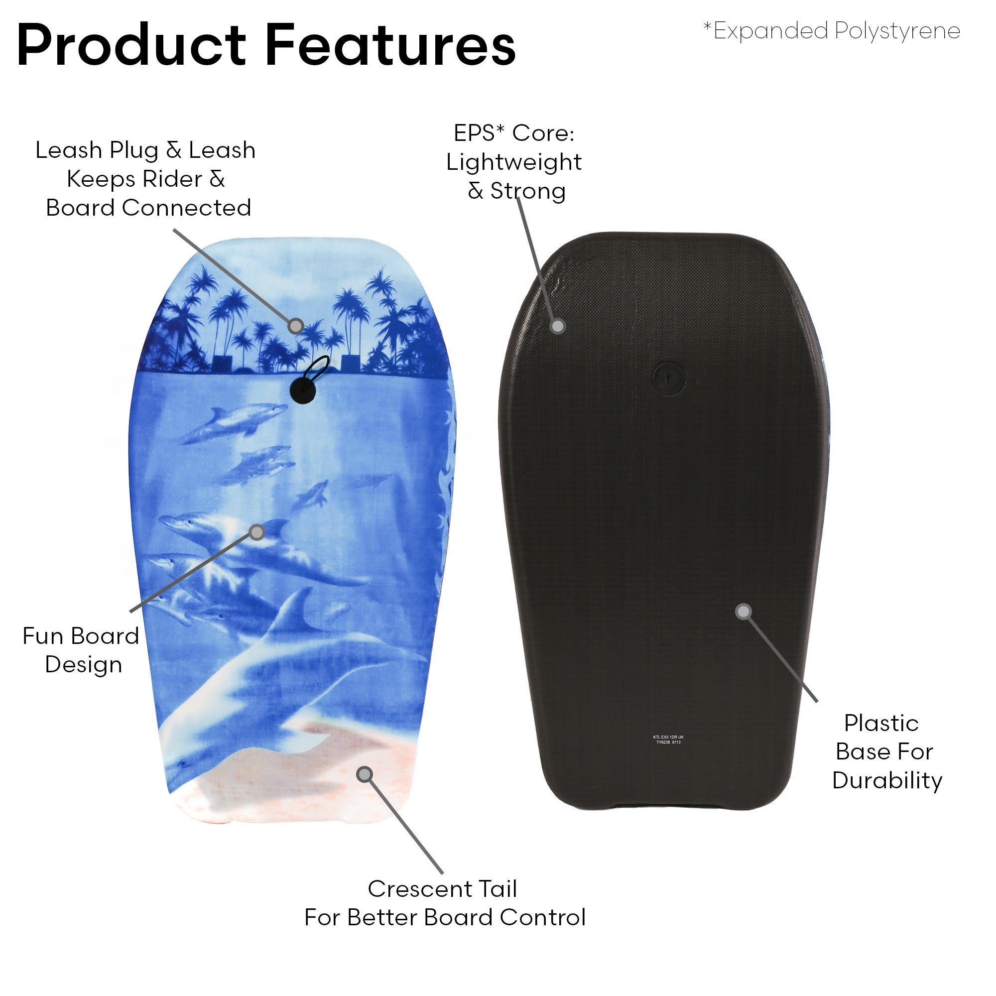 KandyToys 33" EPS Kids Bodyboard Complete with Safety Leash