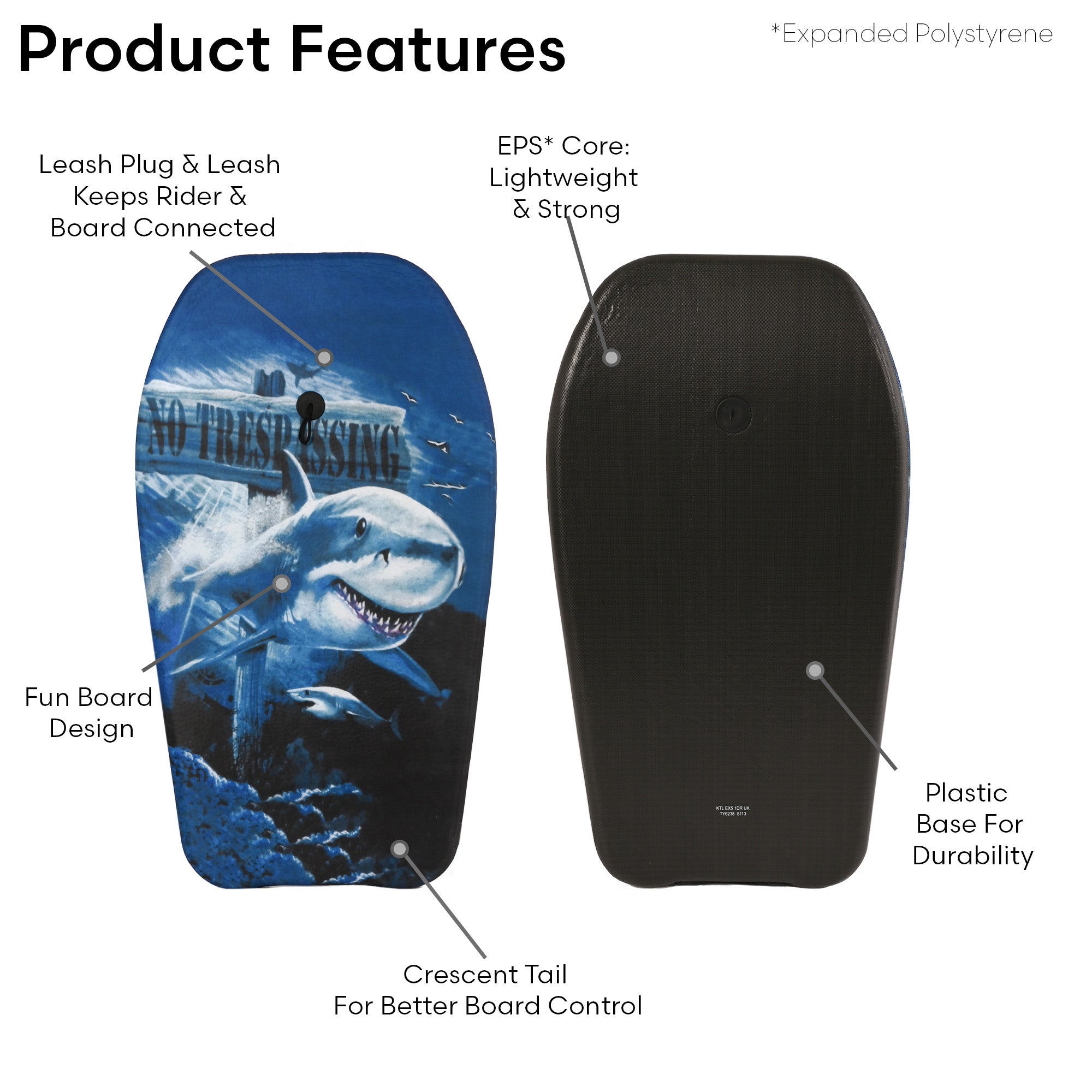 KandyToys 33" EPS Kids Bodyboard Complete with Safety Leash