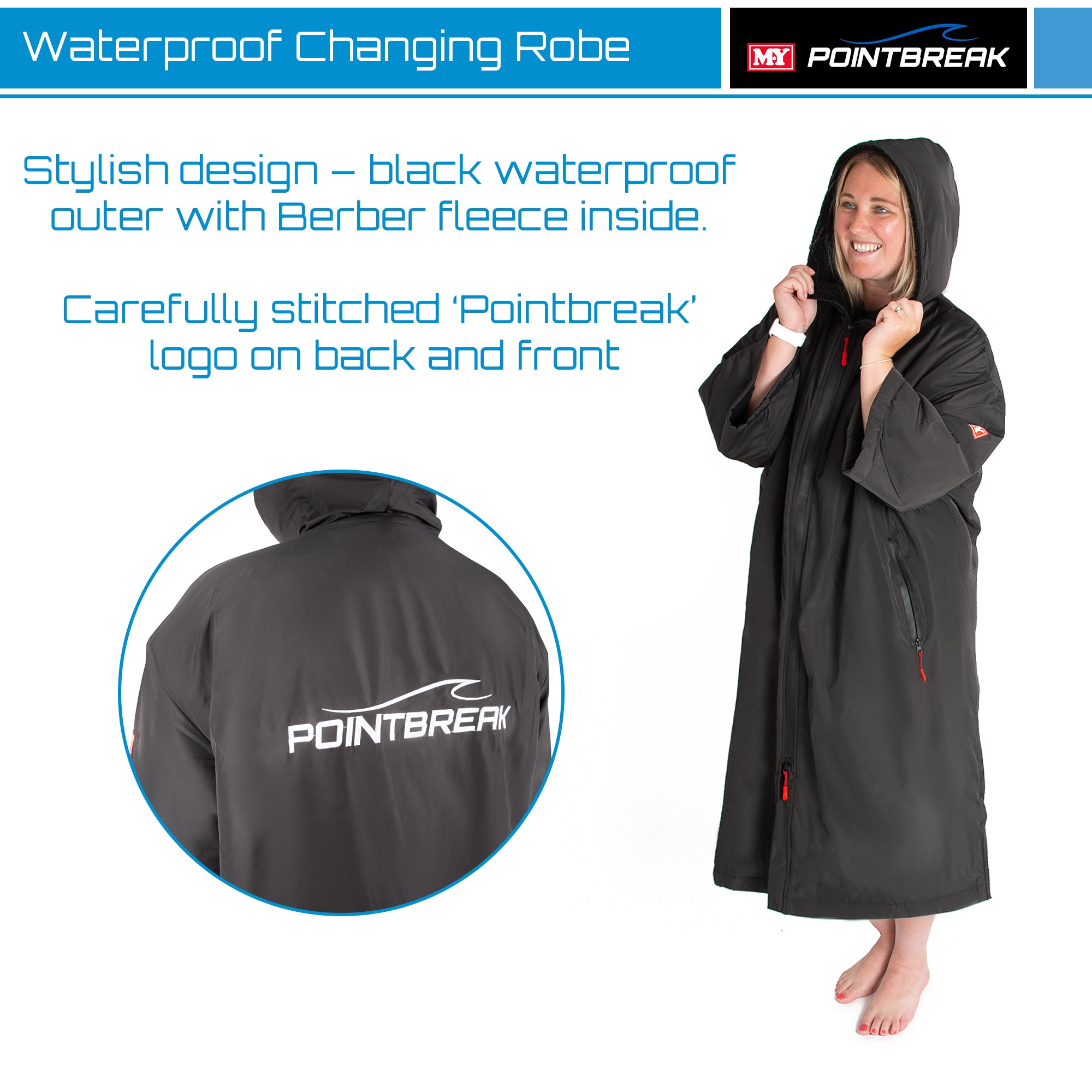 M.Y Point Break Waterproof Changing Robe Unisex Oversized Changing Jacket for Surfing Paddleboarding Swimming Outdoor Events